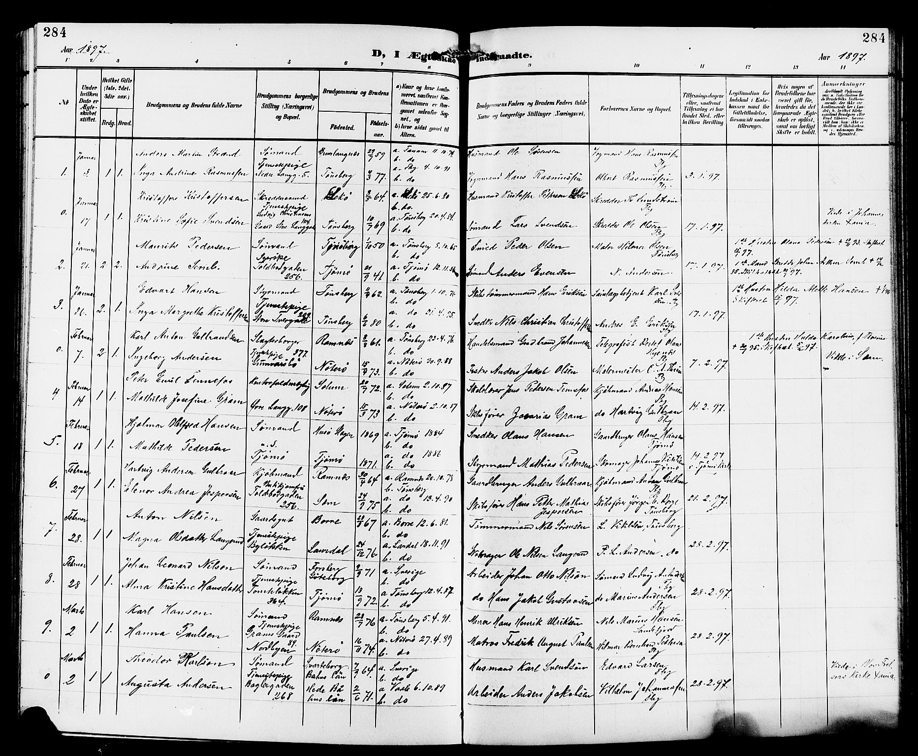 Tønsberg kirkebøker, AV/SAKO-A-330/G/Ga/L0007: Parish register (copy) no. 7, 1896-1904, p. 284