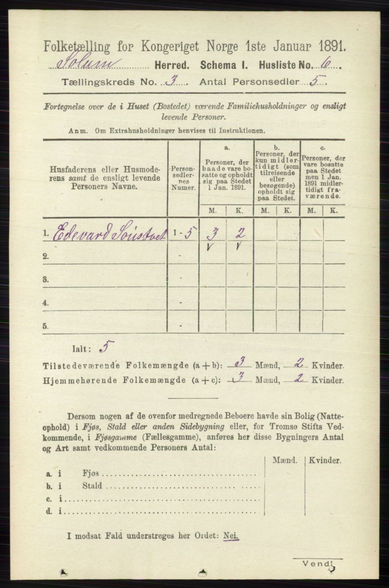 RA, 1891 census for 0818 Solum, 1891, p. 307