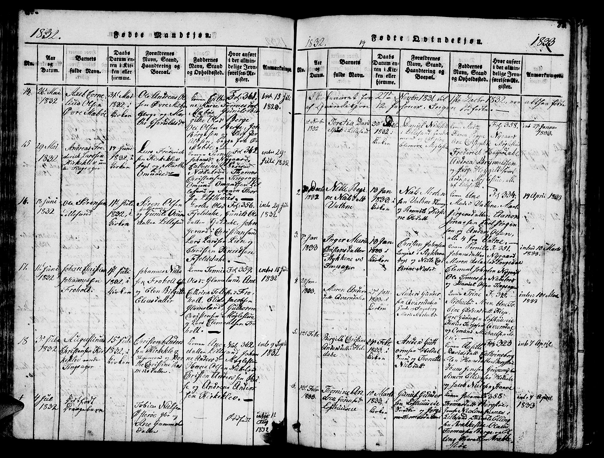 Vestre Moland sokneprestkontor, SAK/1111-0046/F/Fb/Fbb/L0001: Parish register (copy) no. B 1, 1816-1851, p. 68