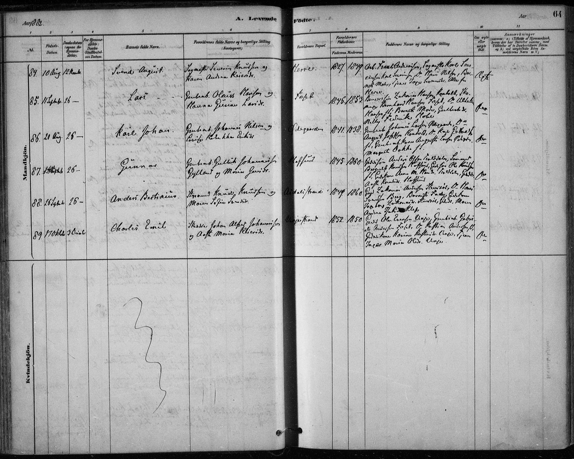 Bamble kirkebøker, AV/SAKO-A-253/F/Fa/L0007: Parish register (official) no. I 7, 1878-1888, p. 64