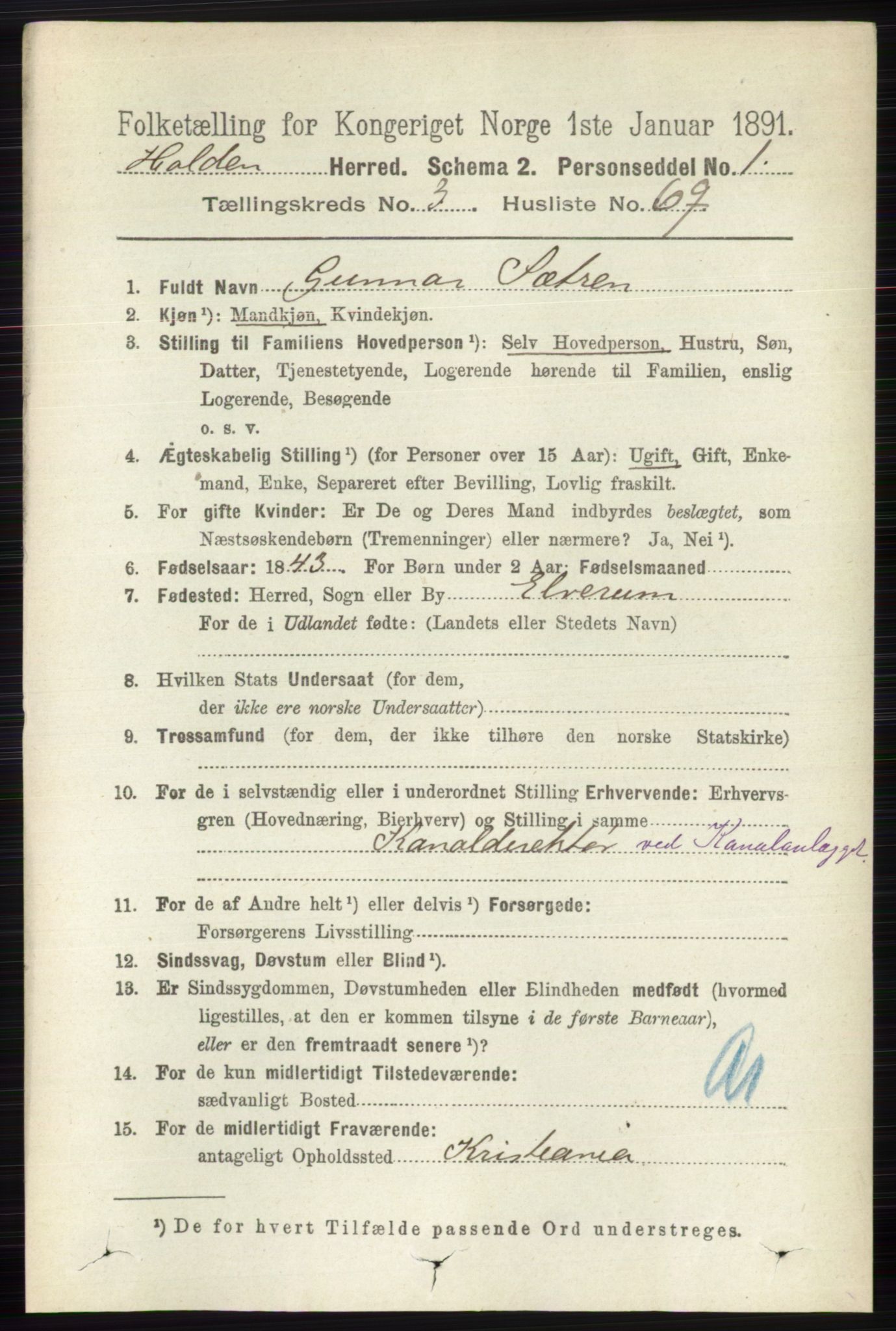 RA, 1891 census for 0819 Holla, 1891, p. 2133