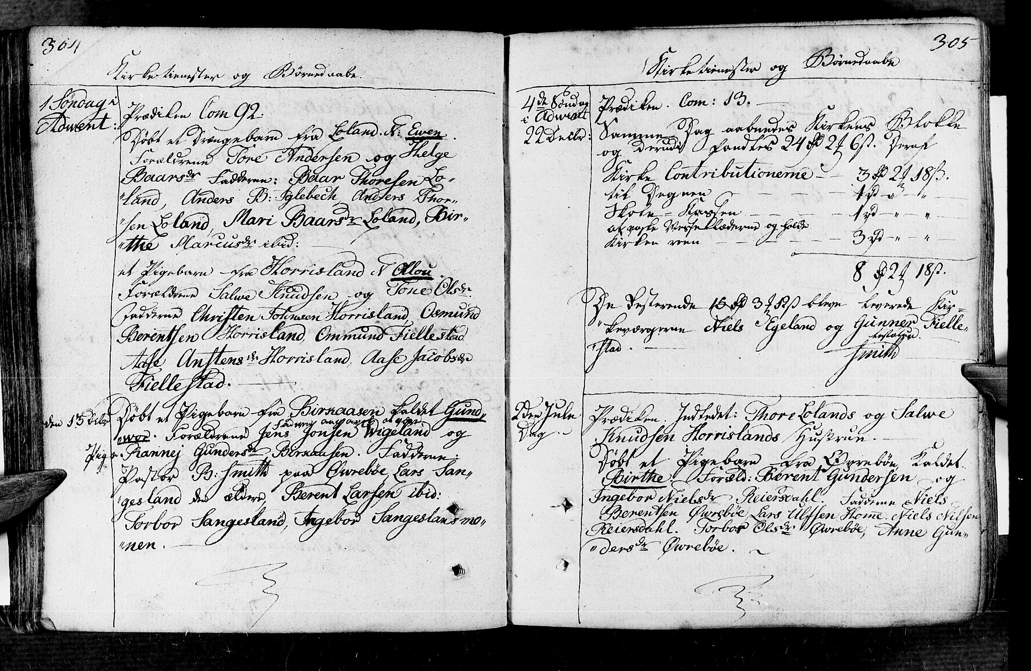 Vennesla sokneprestkontor, AV/SAK-1111-0045/Fa/Fac/L0002: Parish register (official) no. A 2, 1785-1834, p. 304-305