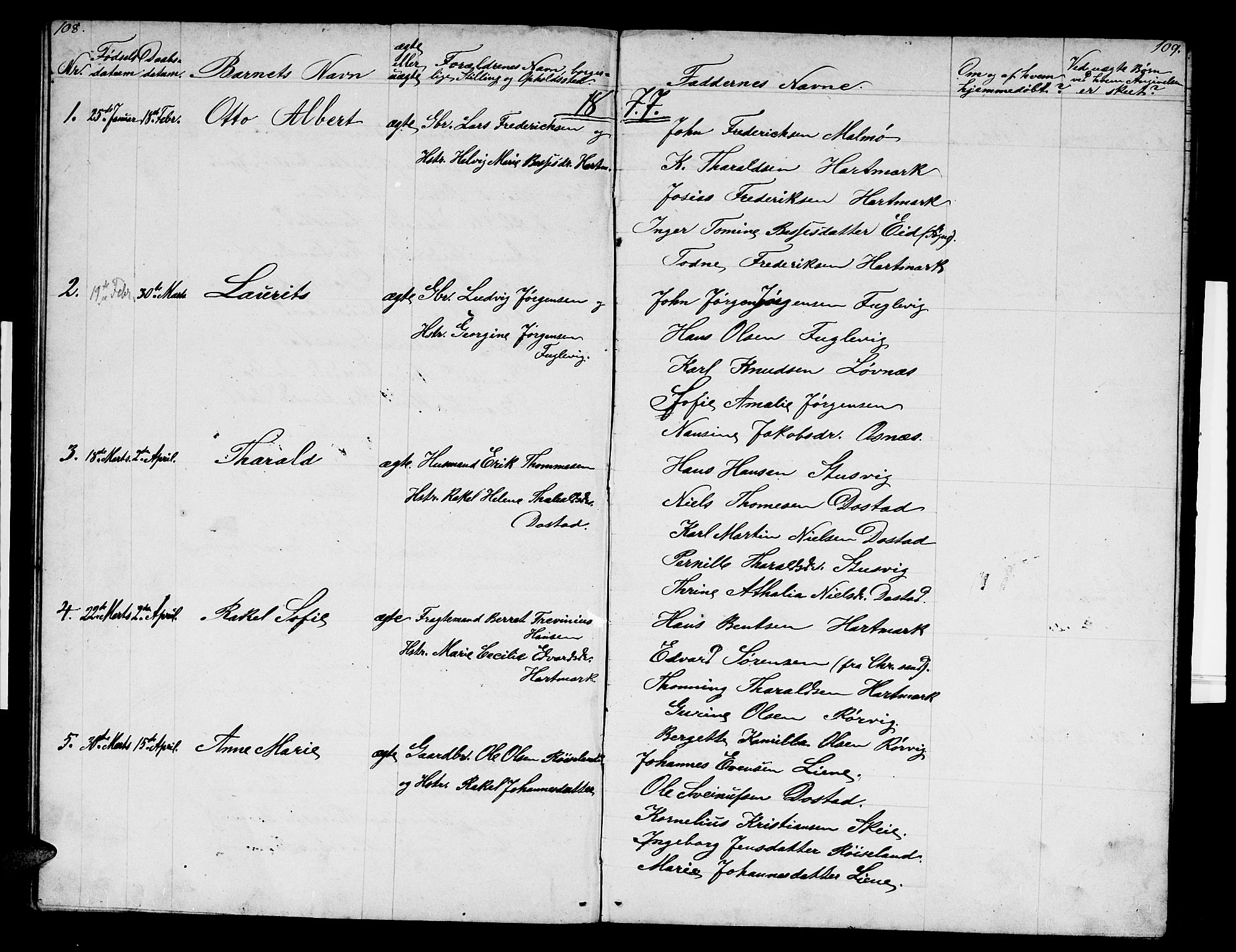 Mandal sokneprestkontor, SAK/1111-0030/F/Fb/Fbb/L0003: Parish register (copy) no. B 3, 1848-1877, p. 108-109