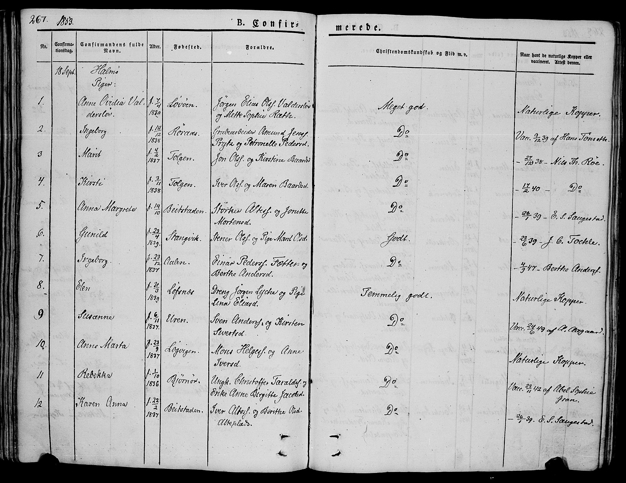 Ministerialprotokoller, klokkerbøker og fødselsregistre - Nord-Trøndelag, SAT/A-1458/773/L0614: Parish register (official) no. 773A05, 1831-1856, p. 267