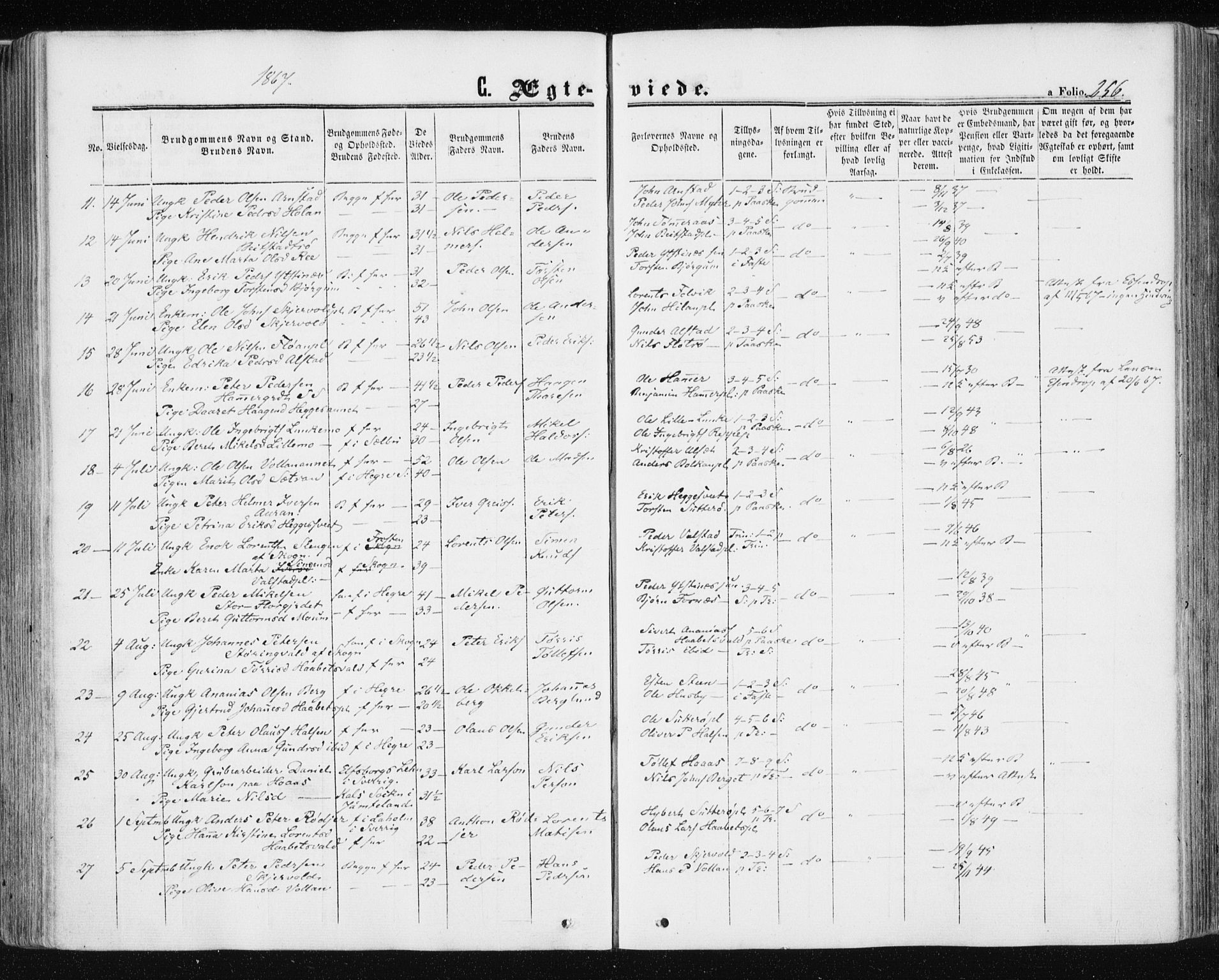 Ministerialprotokoller, klokkerbøker og fødselsregistre - Nord-Trøndelag, SAT/A-1458/709/L0075: Parish register (official) no. 709A15, 1859-1870, p. 256