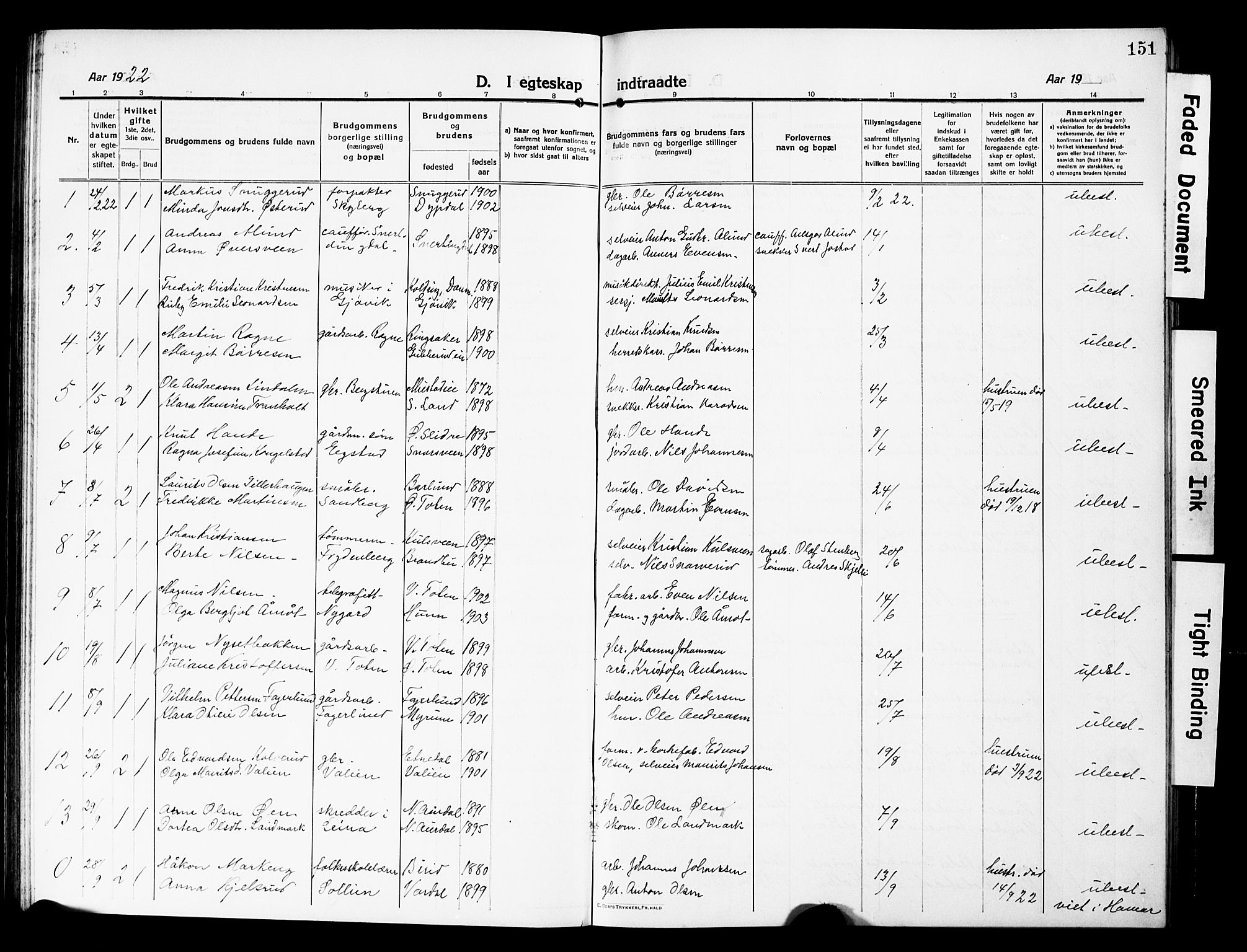 Vardal prestekontor, SAH/PREST-100/H/Ha/Hab/L0015: Parish register (copy) no. 15, 1914-1931, p. 151