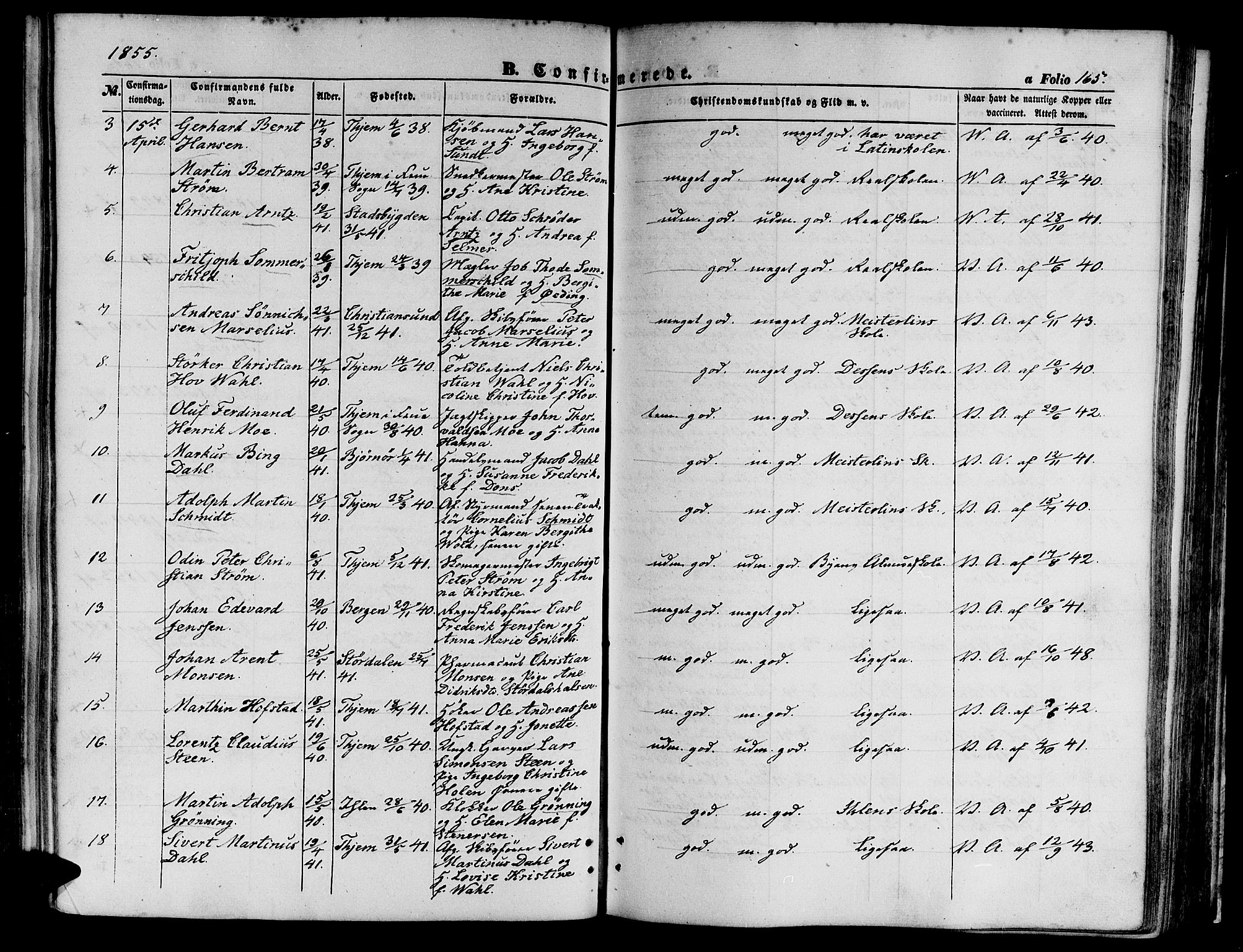 Ministerialprotokoller, klokkerbøker og fødselsregistre - Sør-Trøndelag, SAT/A-1456/602/L0138: Parish register (copy) no. 602C06, 1853-1858, p. 165