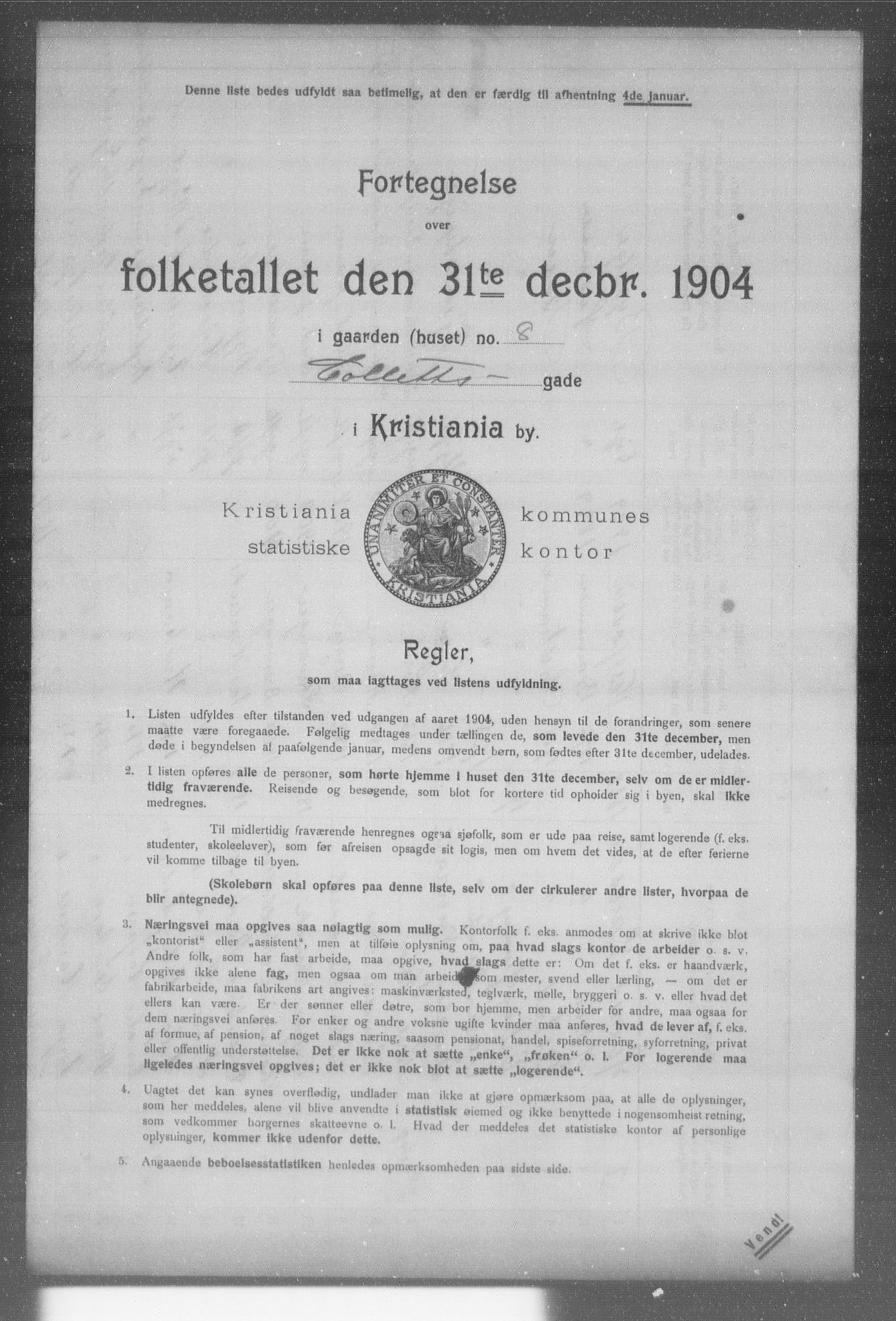OBA, Municipal Census 1904 for Kristiania, 1904, p. 2668