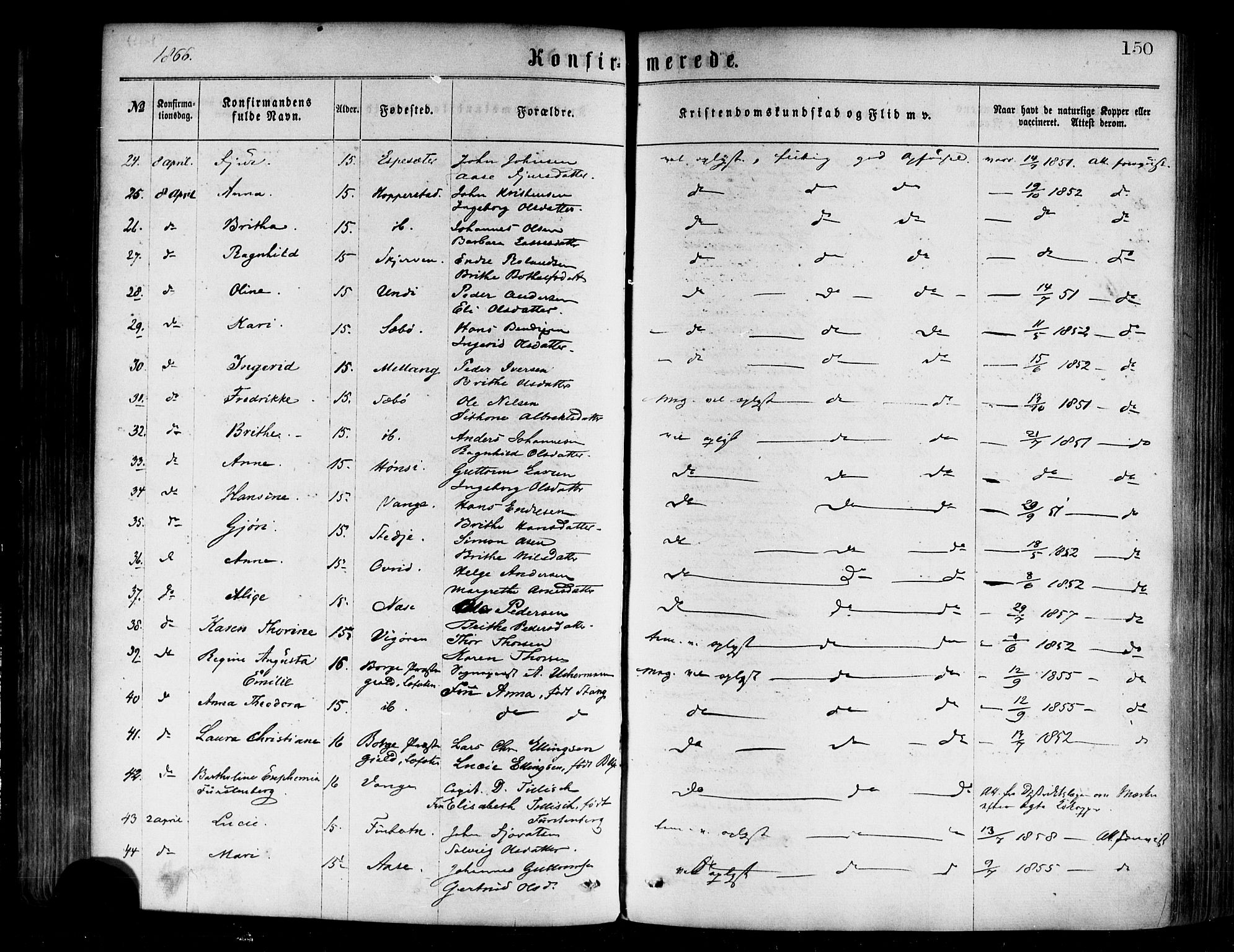 Vik sokneprestembete, AV/SAB-A-81501/H/Haa/Haaa/L0009: Parish register (official) no. A 9, 1866-1877, p. 150