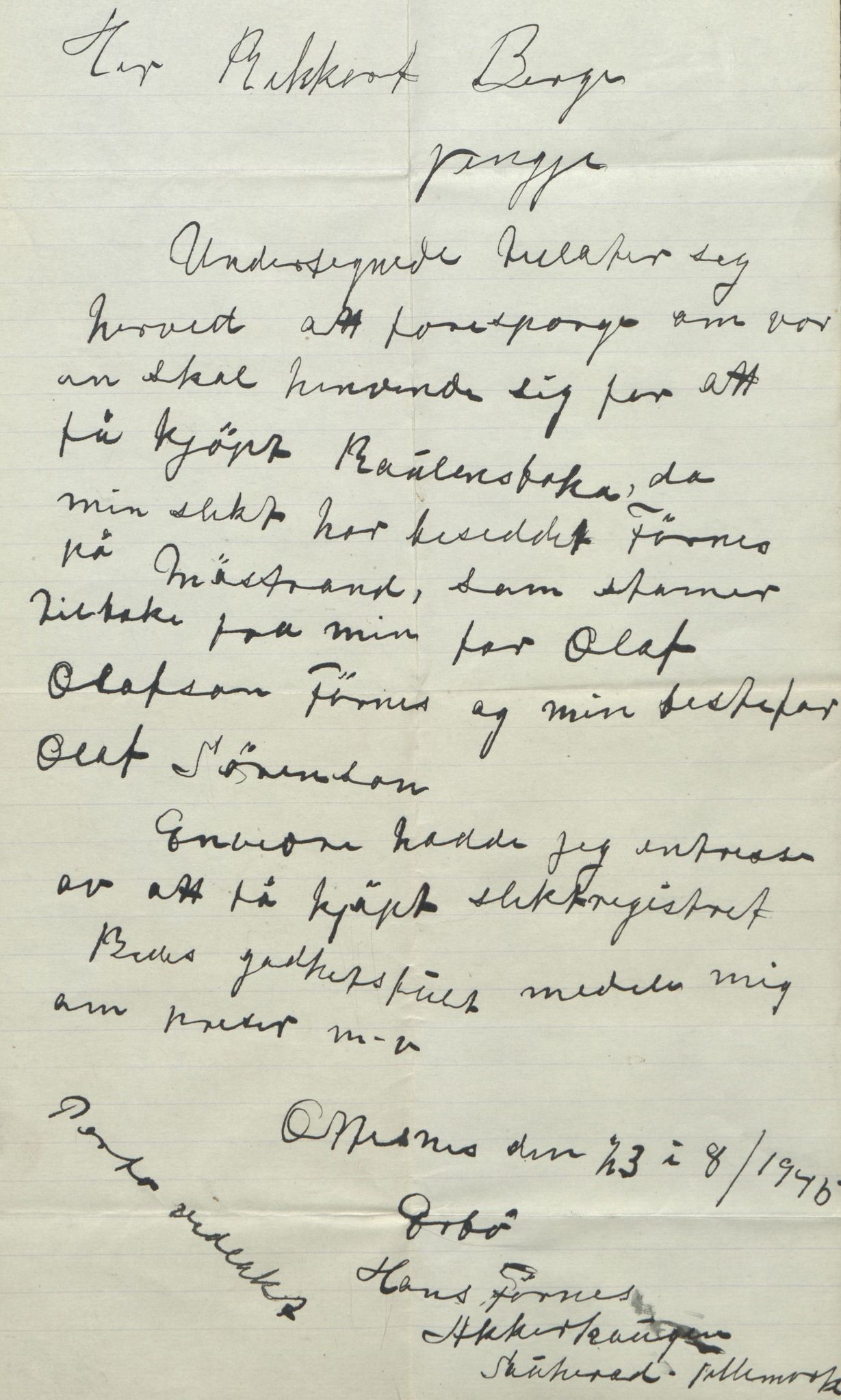 Rikard Berge, TEMU/TGM-A-1003/F/L0018/0056: 600-656 / 655 Brev, kataloger og andre papir til Rikard Berge. Konvolutten merka: Postpapir8, 1910-1950