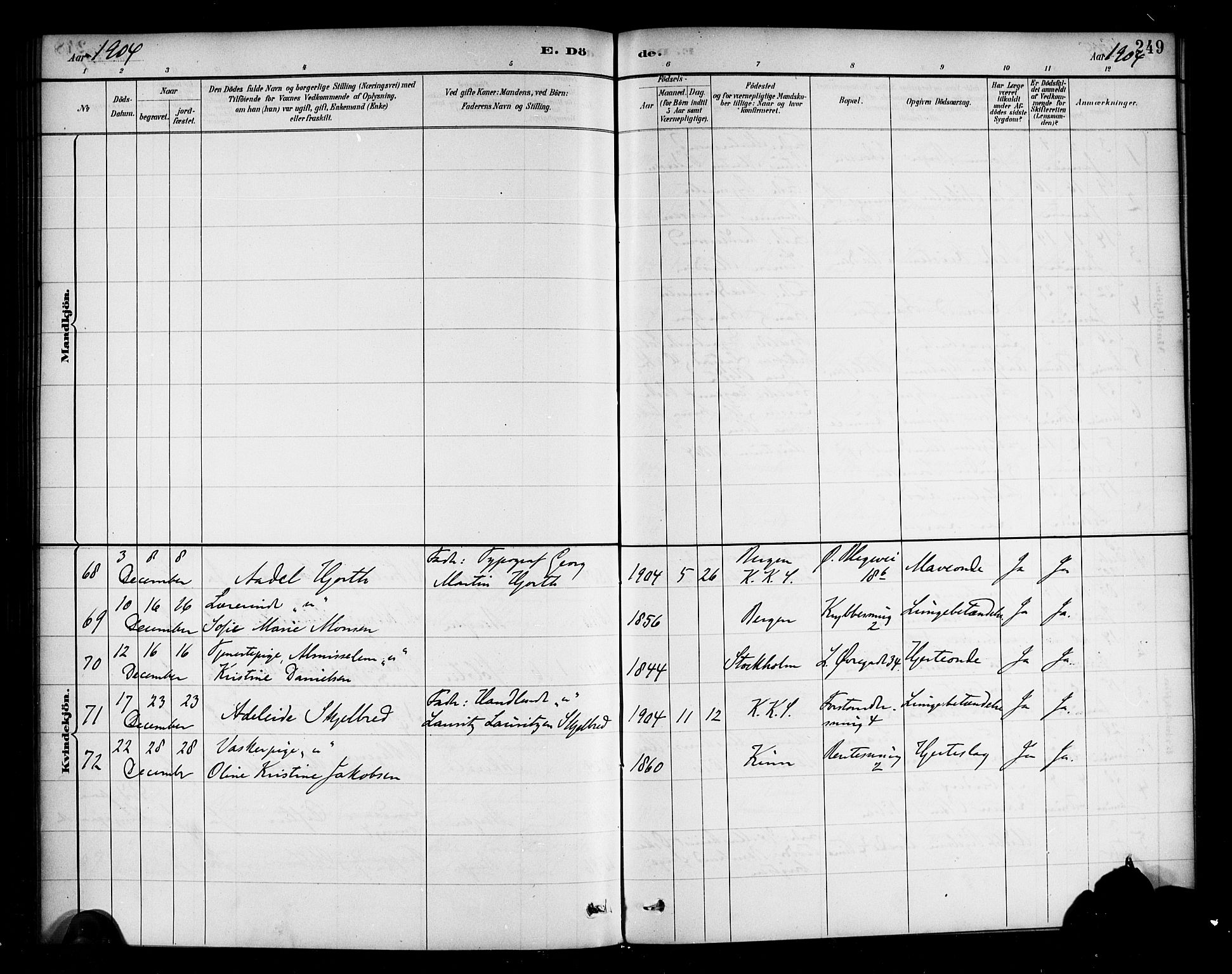 Korskirken sokneprestembete, AV/SAB-A-76101/H/Haa/L0047: Parish register (official) no. E 5, 1884-1910, p. 249