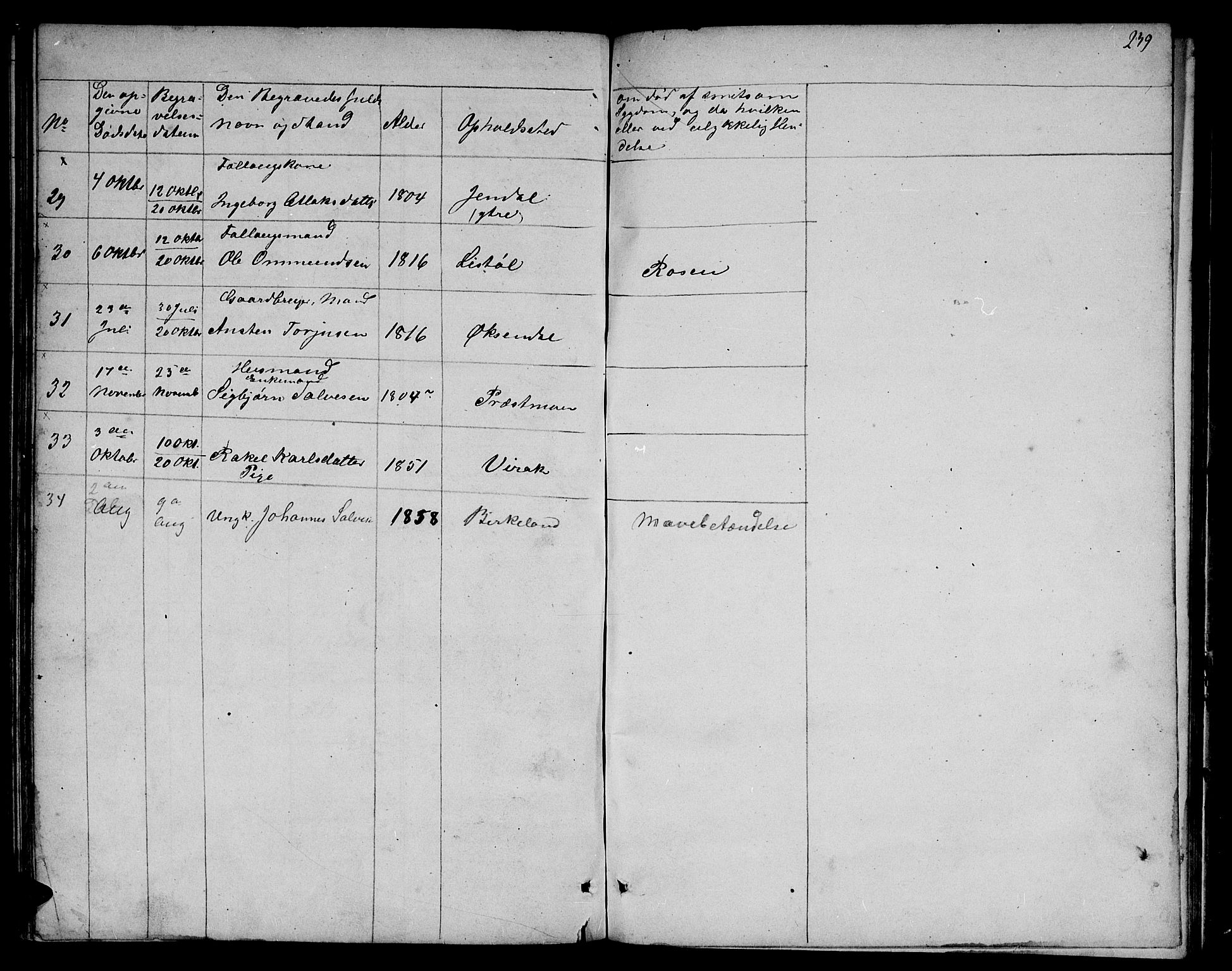 Bakke sokneprestkontor, SAK/1111-0002/F/Fb/Fba/L0001: Parish register (copy) no. B 1, 1849-1879, p. 239