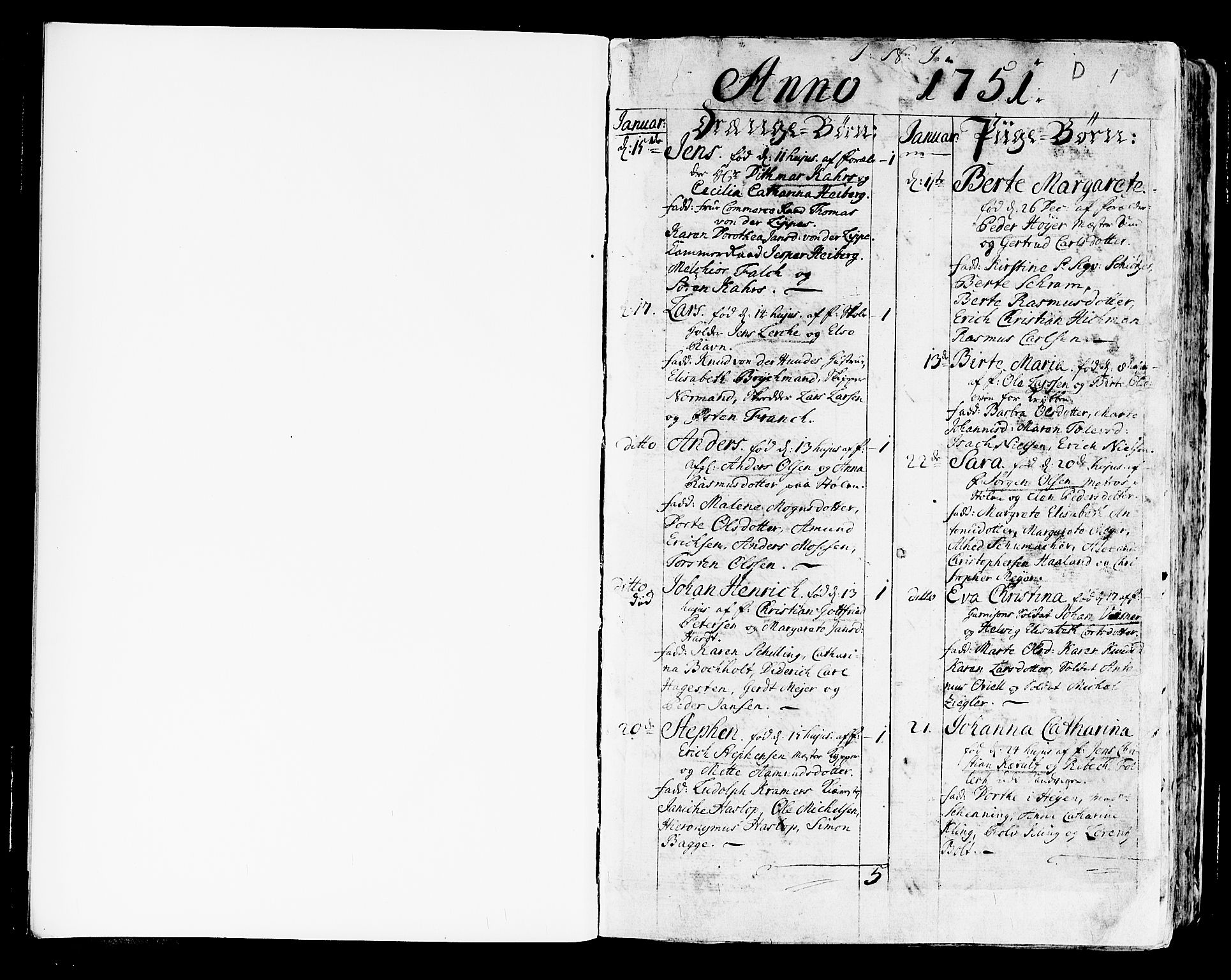 Korskirken sokneprestembete, AV/SAB-A-76101/H/Haa/L0005: Parish register (official) no. A 5, 1751-1789, p. 1