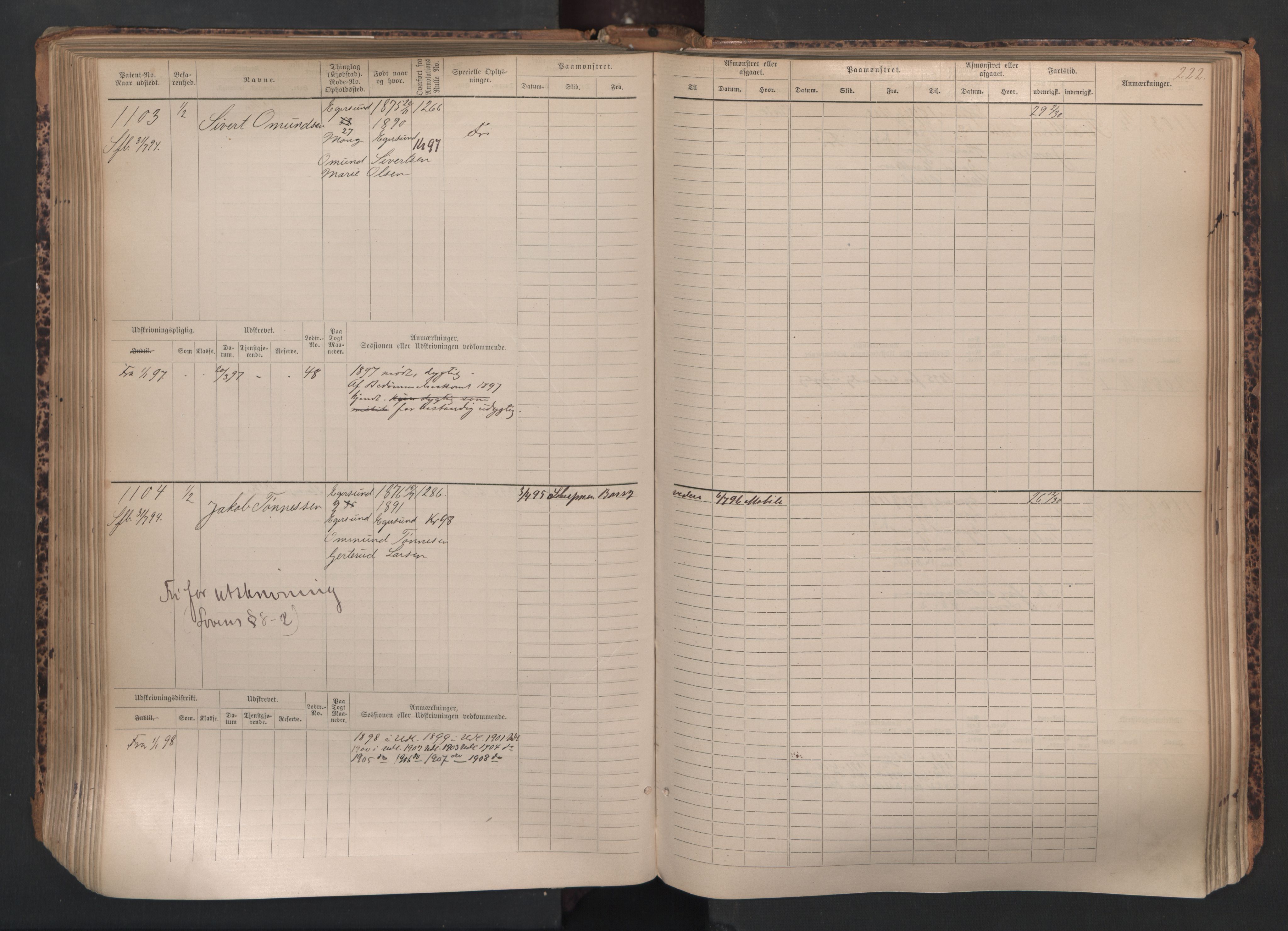 Egersund mønstringskrets, SAK/2031-0019/F/Fb/L0002: Hovedrulle nr 667-1330, O-4, 1880-1940, p. 223