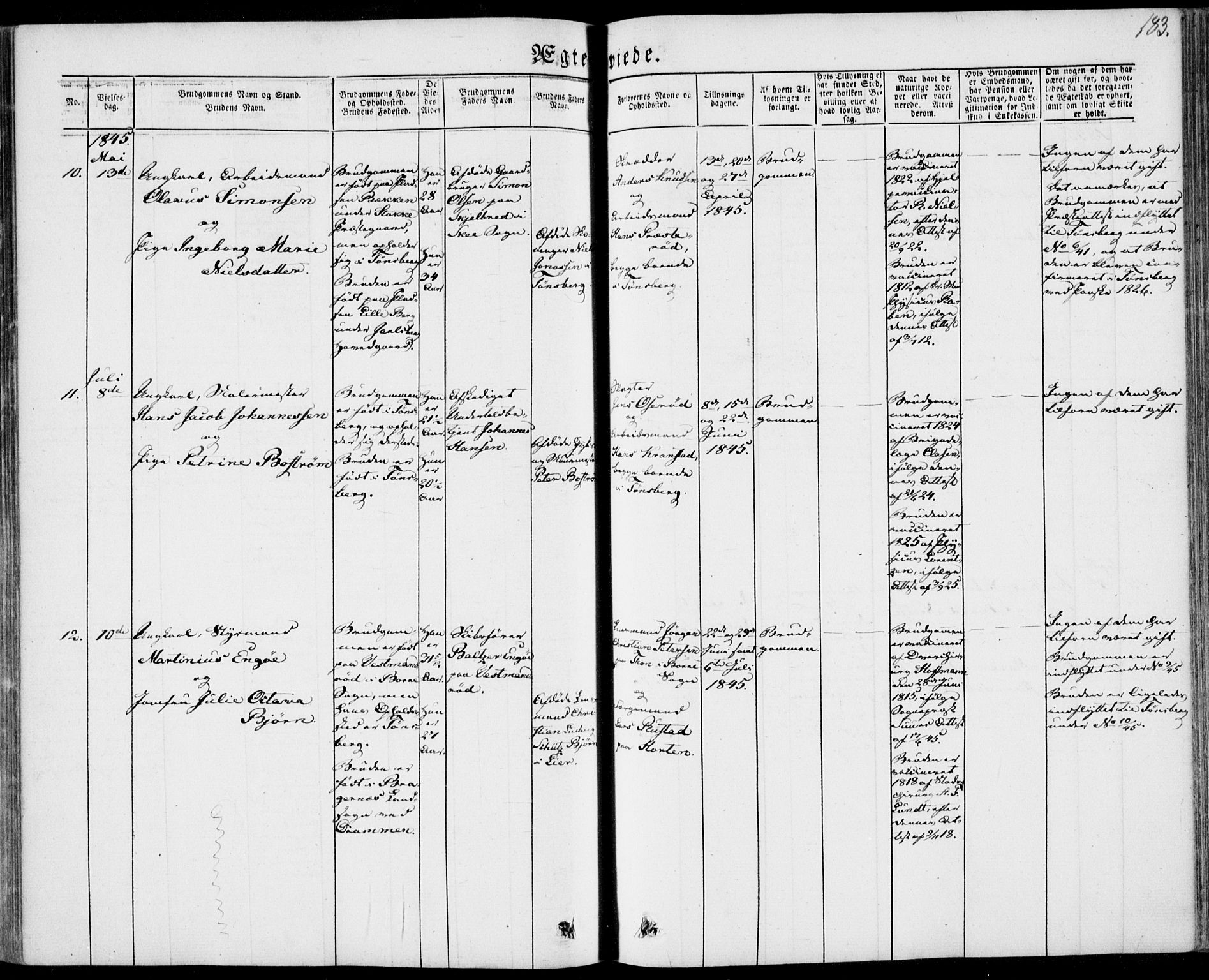 Tønsberg kirkebøker, AV/SAKO-A-330/F/Fa/L0007: Parish register (official) no. I 7, 1845-1854, p. 183