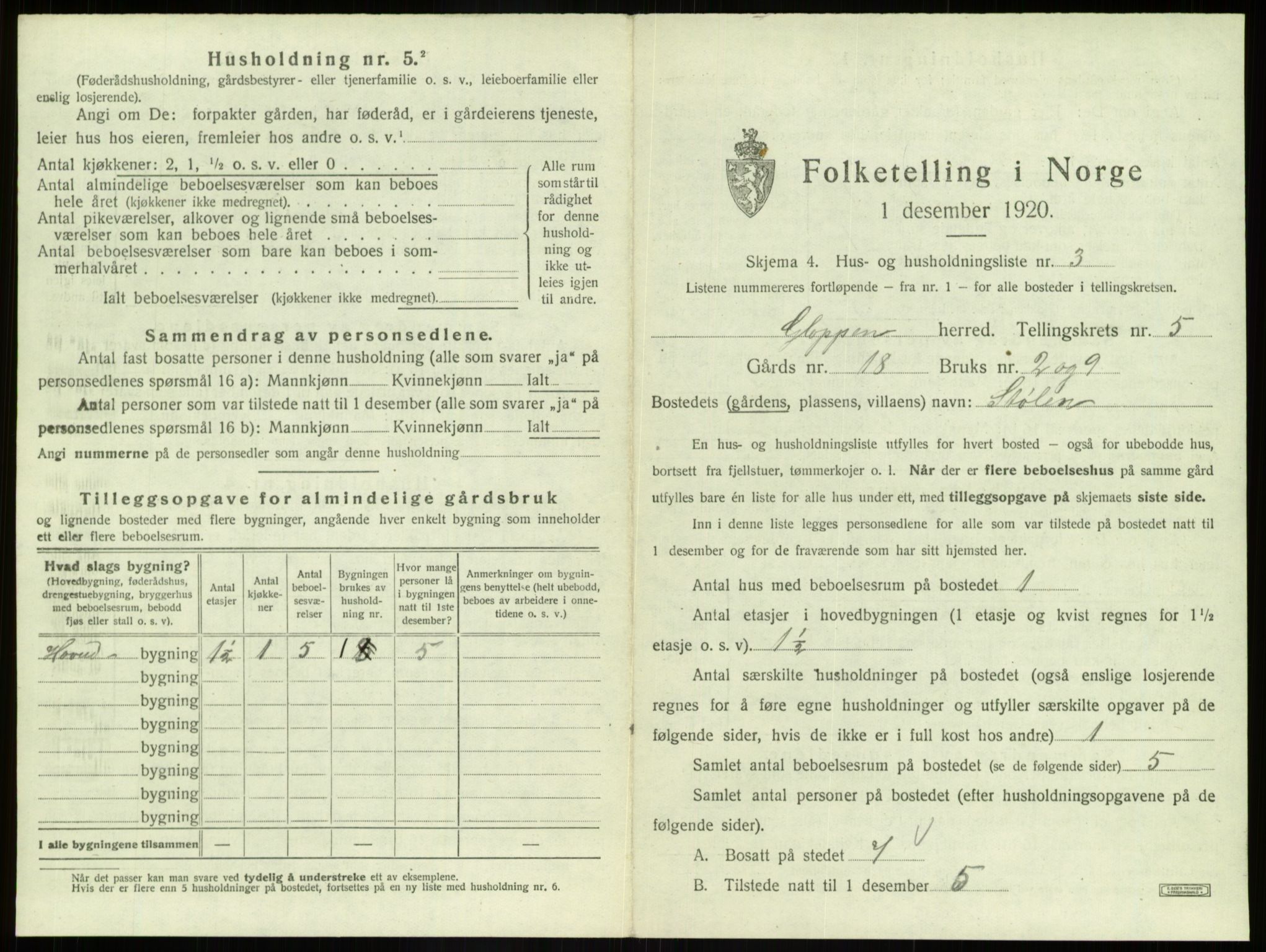 SAB, 1920 census for Gloppen, 1920, p. 397