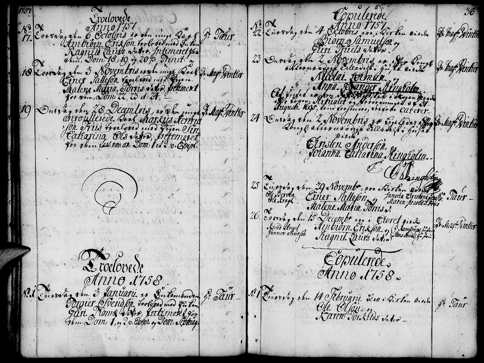 Domkirken sokneprestkontor, SAST/A-101812/001/30/30BA/L0004: Parish register (official) no. A 4, 1744-1782, p. 36