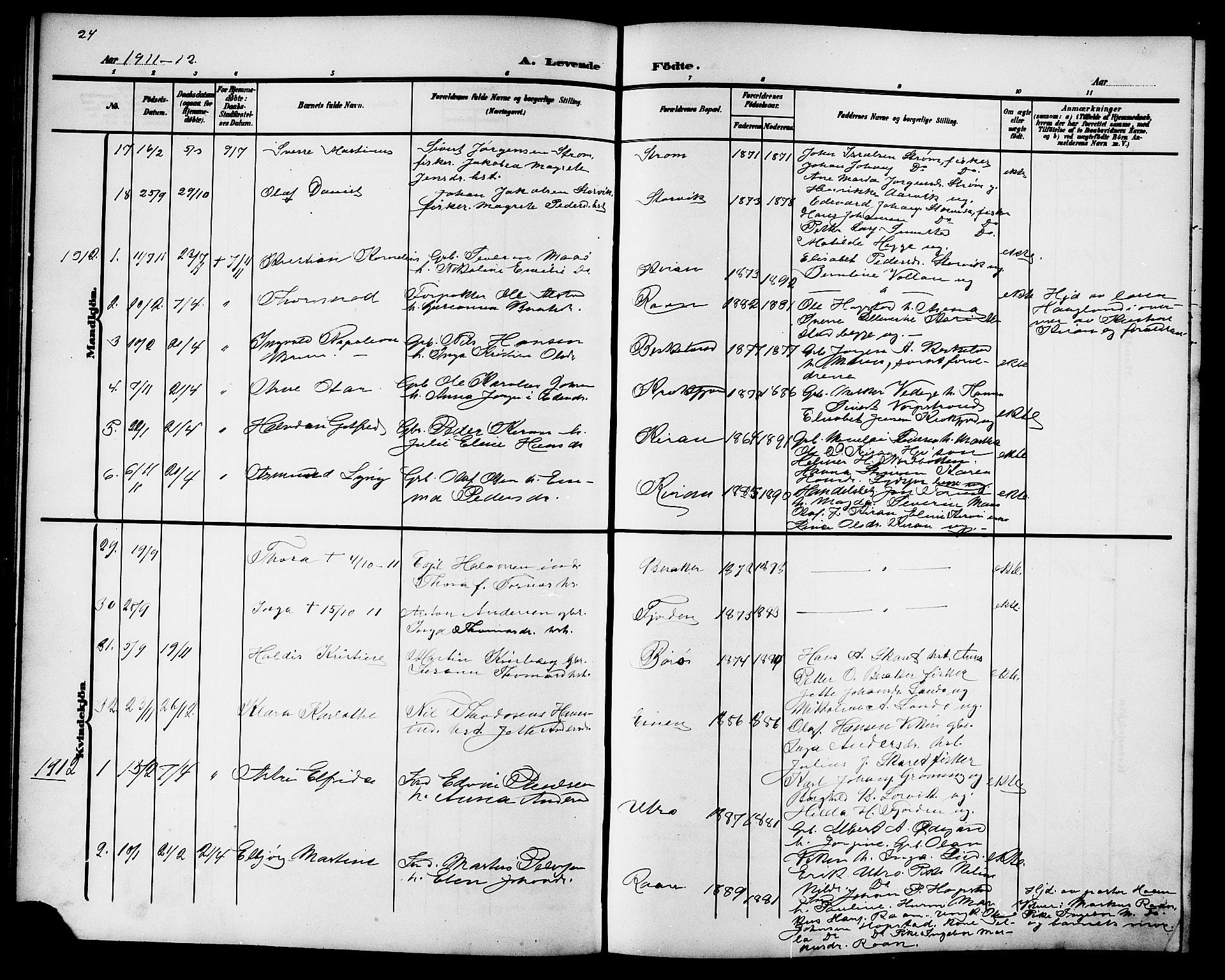 Ministerialprotokoller, klokkerbøker og fødselsregistre - Sør-Trøndelag, SAT/A-1456/657/L0717: Parish register (copy) no. 657C04, 1904-1923, p. 24