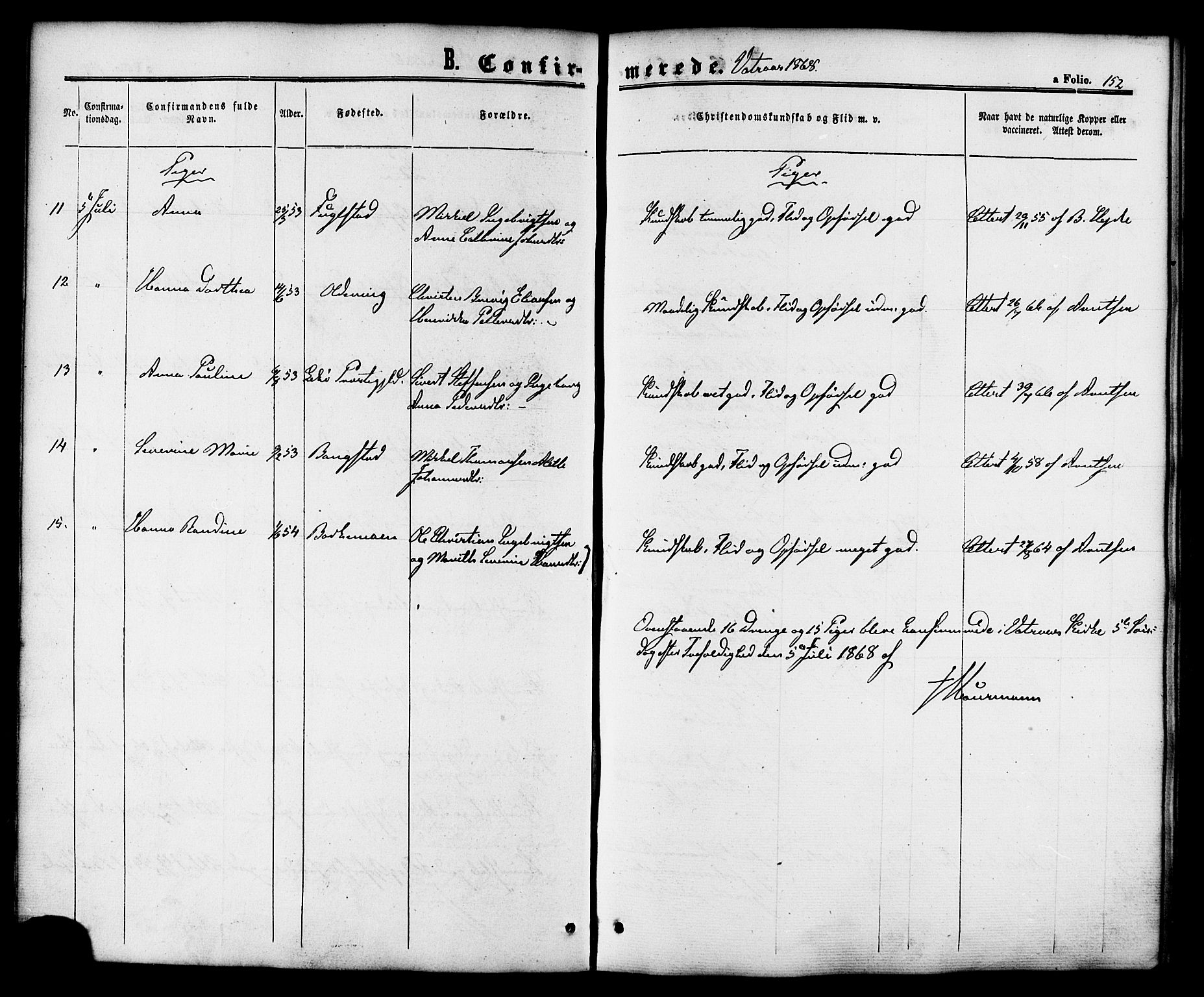 Ministerialprotokoller, klokkerbøker og fødselsregistre - Nordland, AV/SAT-A-1459/810/L0146: Parish register (official) no. 810A08 /1, 1862-1874, p. 152