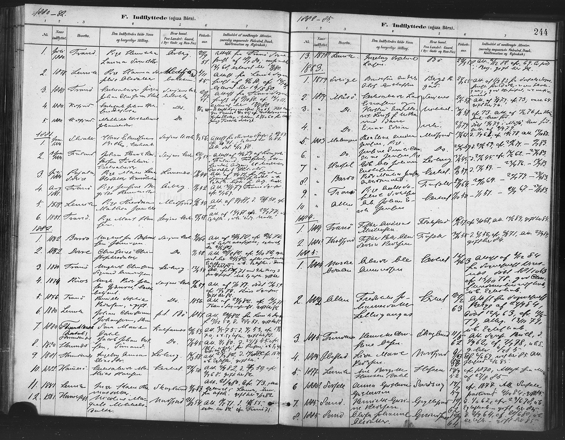 Berg sokneprestkontor, SATØ/S-1318/G/Ga/Gaa/L0004kirke: Parish register (official) no. 4, 1880-1894, p. 244