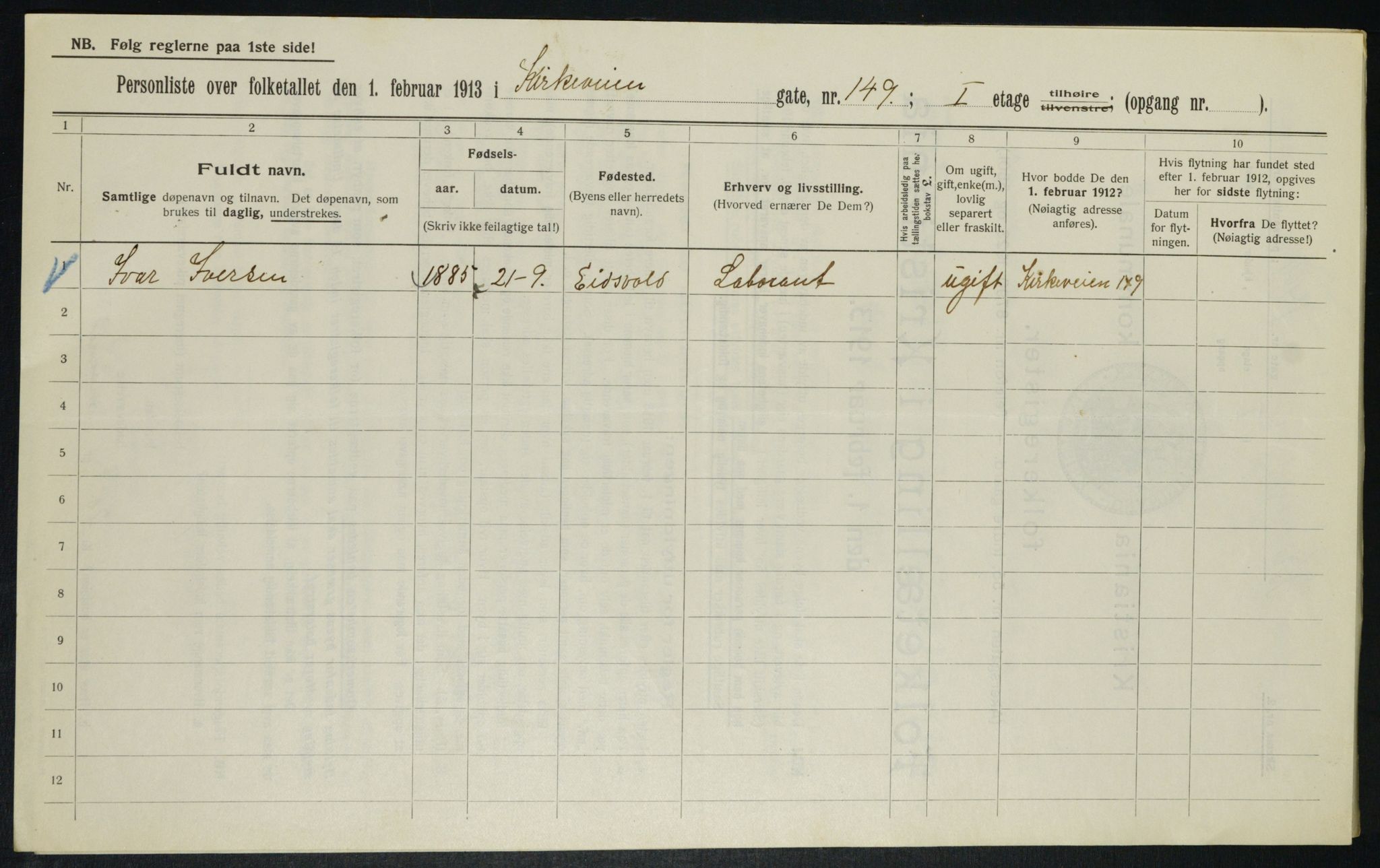 OBA, Municipal Census 1913 for Kristiania, 1913, p. 51199