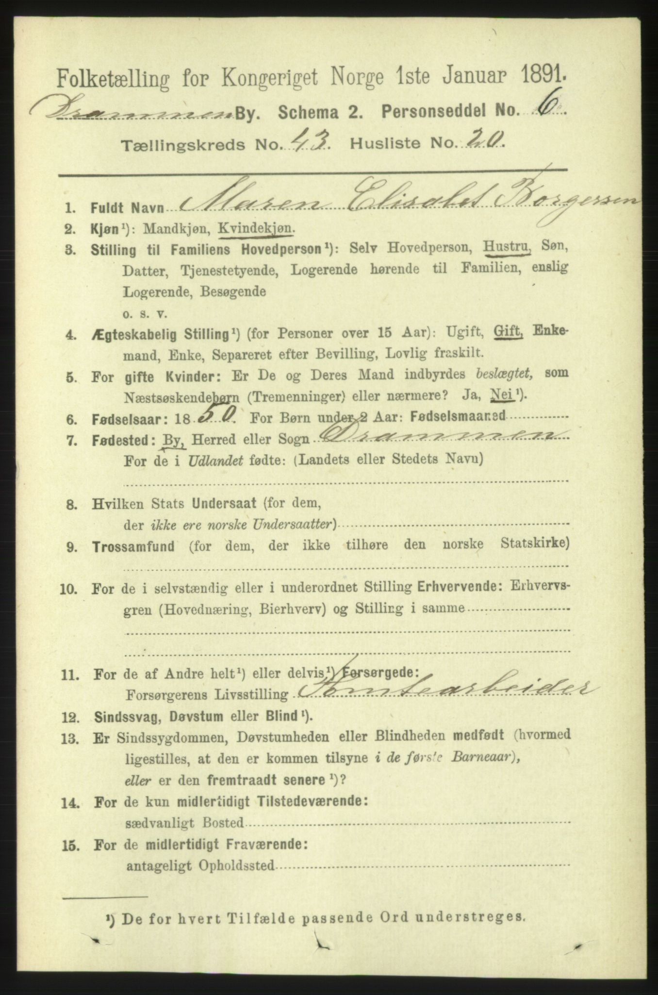 RA, 1891 census for 0602 Drammen, 1891, p. 25383