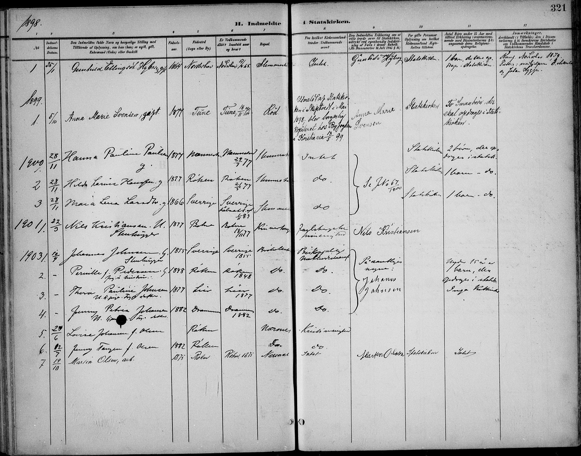 Røyken kirkebøker, AV/SAKO-A-241/F/Fa/L0009: Parish register (official) no. 9, 1898-1911, p. 321