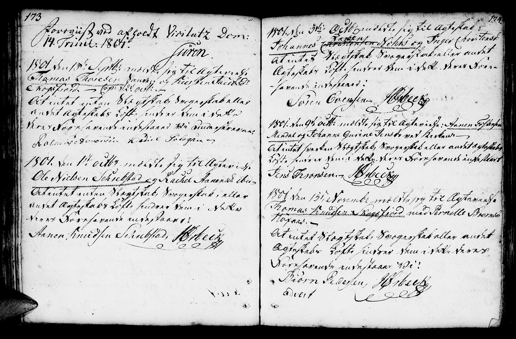 Mandal sokneprestkontor, AV/SAK-1111-0030/F/Fa/Faa/L0007: Parish register (official) no. A 7, 1783-1818, p. 173-174