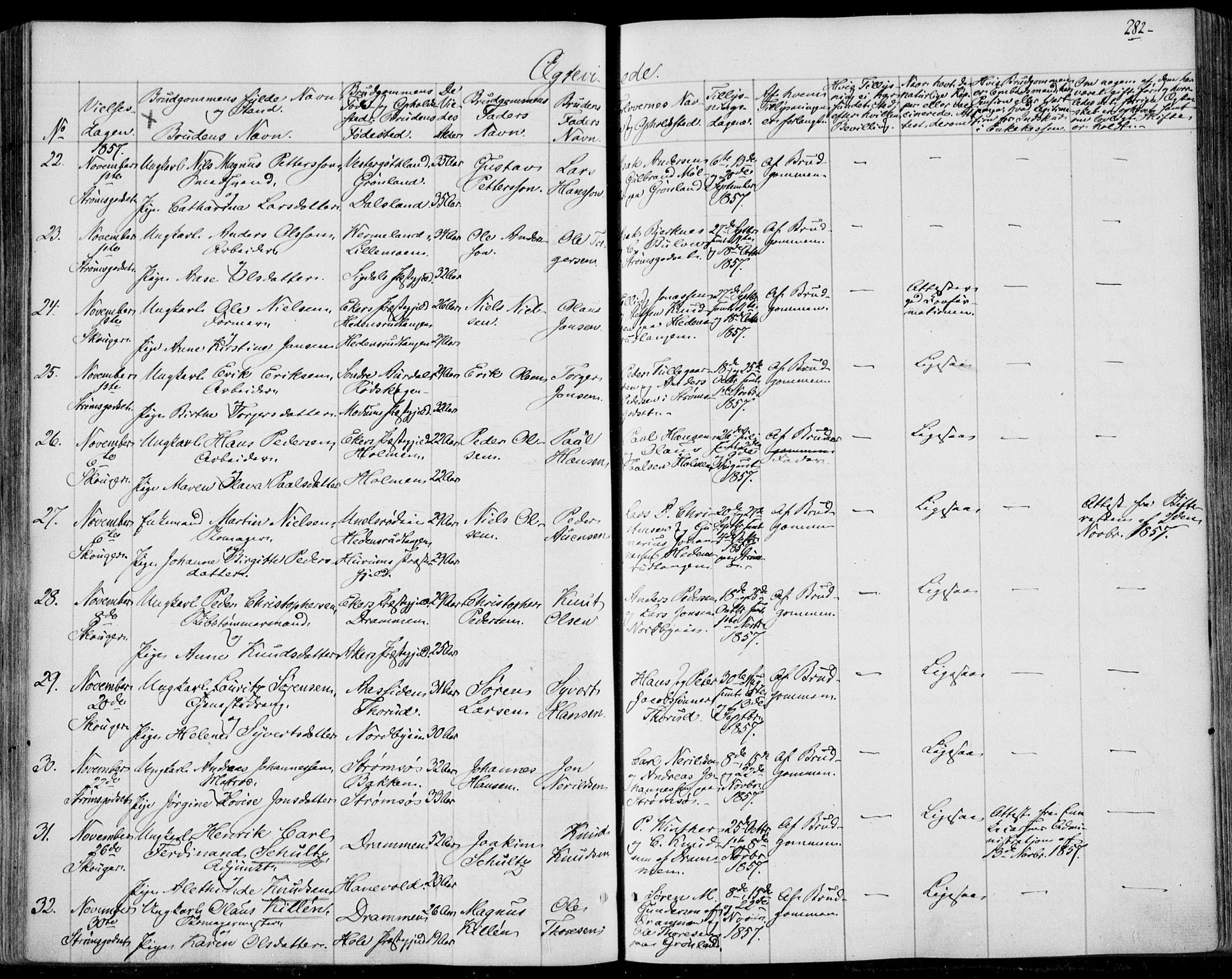 Skoger kirkebøker, AV/SAKO-A-59/F/Fa/L0003: Parish register (official) no. I 3, 1842-1861, p. 282