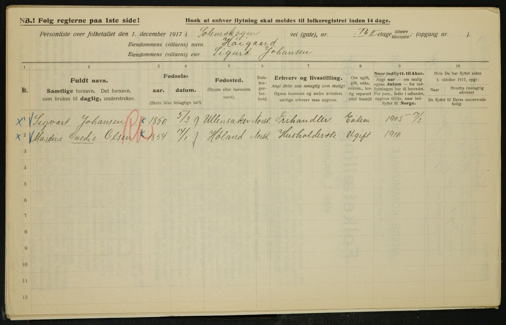 OBA, Municipal Census 1917 for Aker, 1917, p. 14002