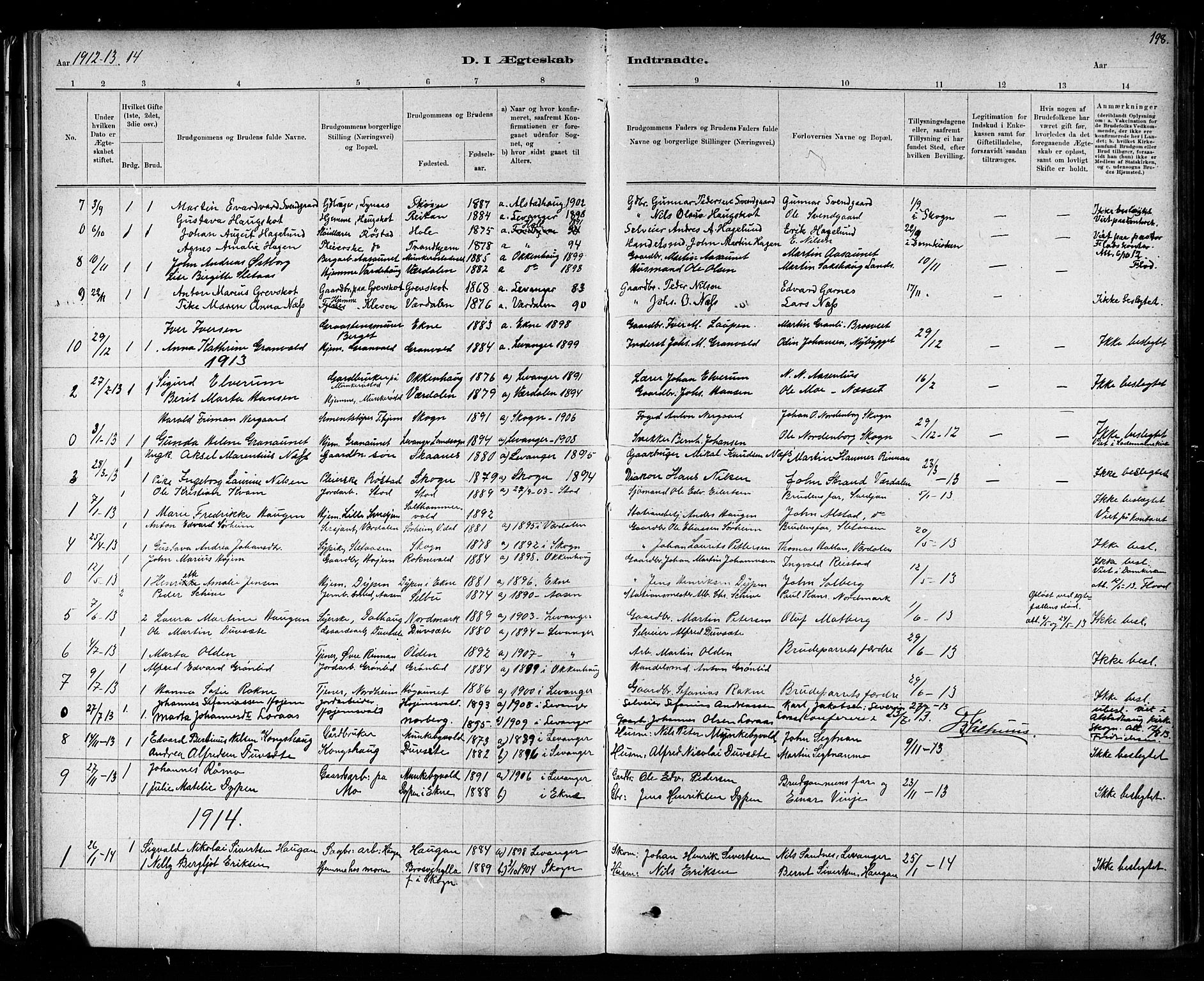 Ministerialprotokoller, klokkerbøker og fødselsregistre - Nord-Trøndelag, SAT/A-1458/721/L0208: Parish register (copy) no. 721C01, 1880-1917, p. 198