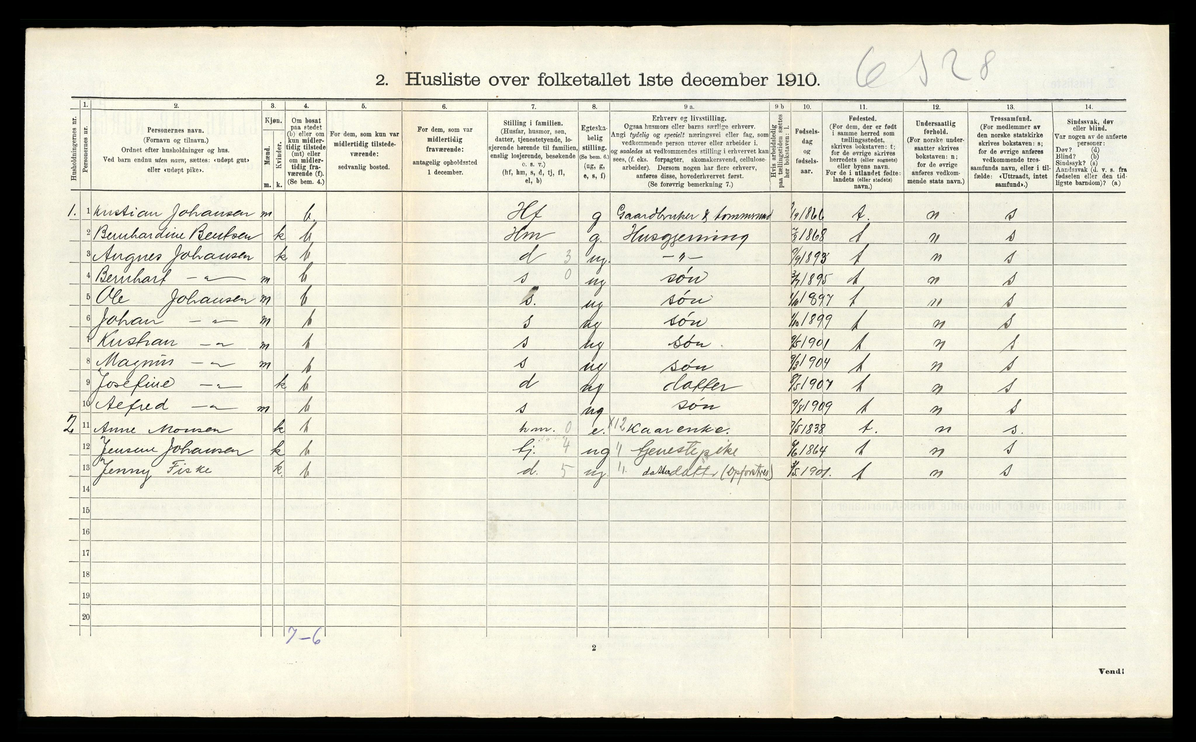 RA, 1910 census for Saltdal, 1910, p. 466