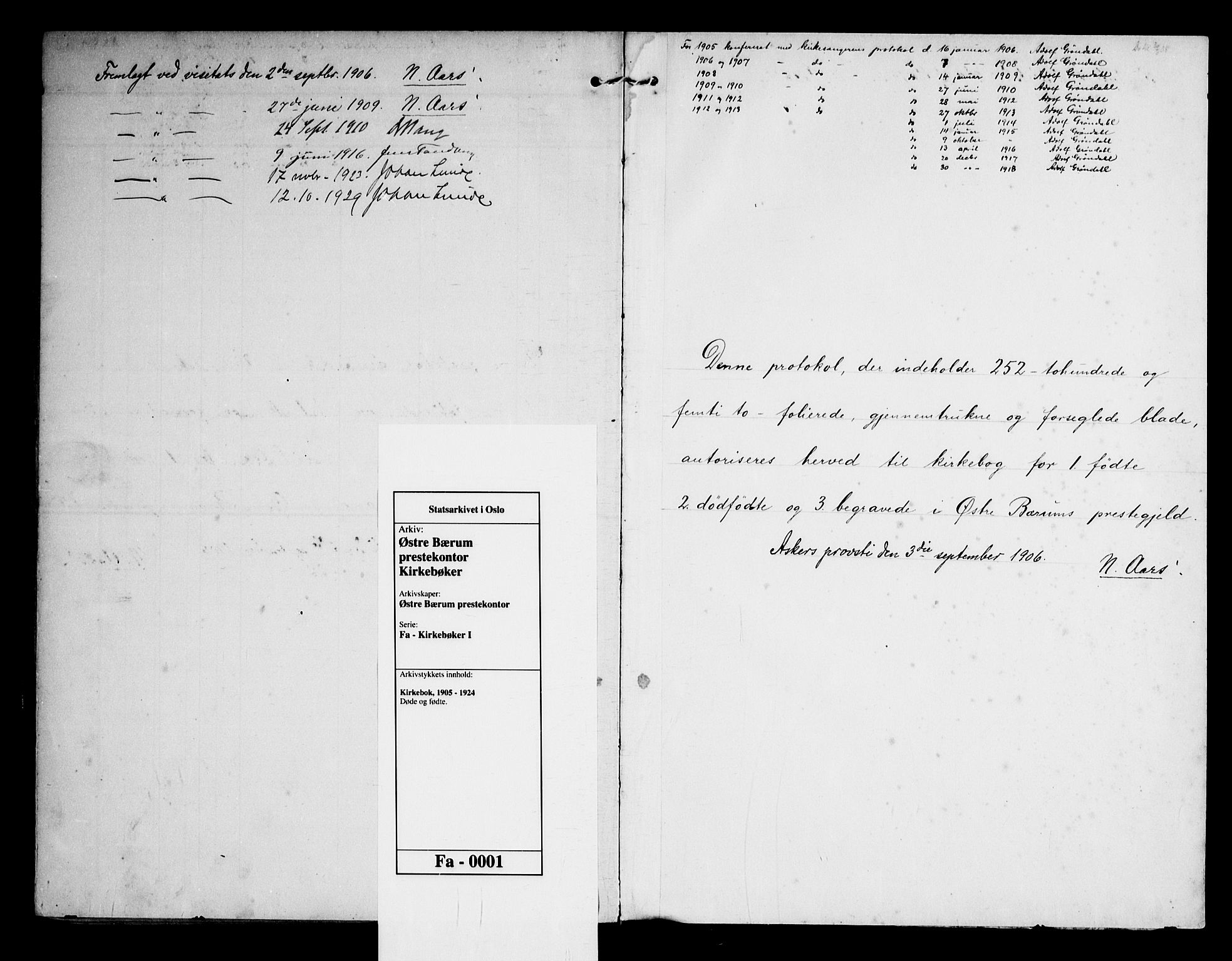 Østre Bærum prestekontor Kirkebøker, SAO/A-10887/F/Fa/L0001: Parish register (official) no. 1, 1905-1924