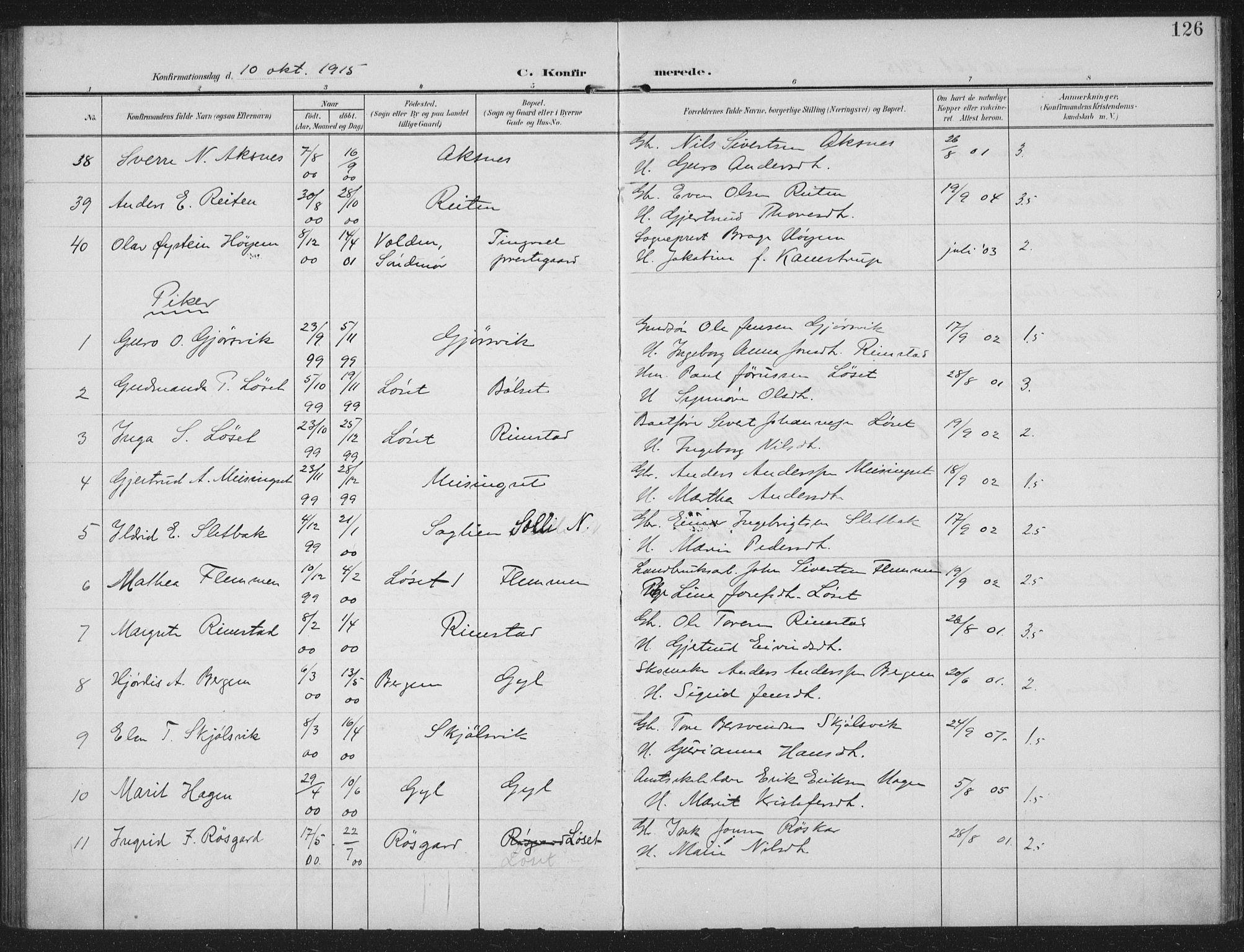 Ministerialprotokoller, klokkerbøker og fødselsregistre - Møre og Romsdal, AV/SAT-A-1454/586/L0989: Parish register (official) no. 586A15, 1906-1915, p. 126