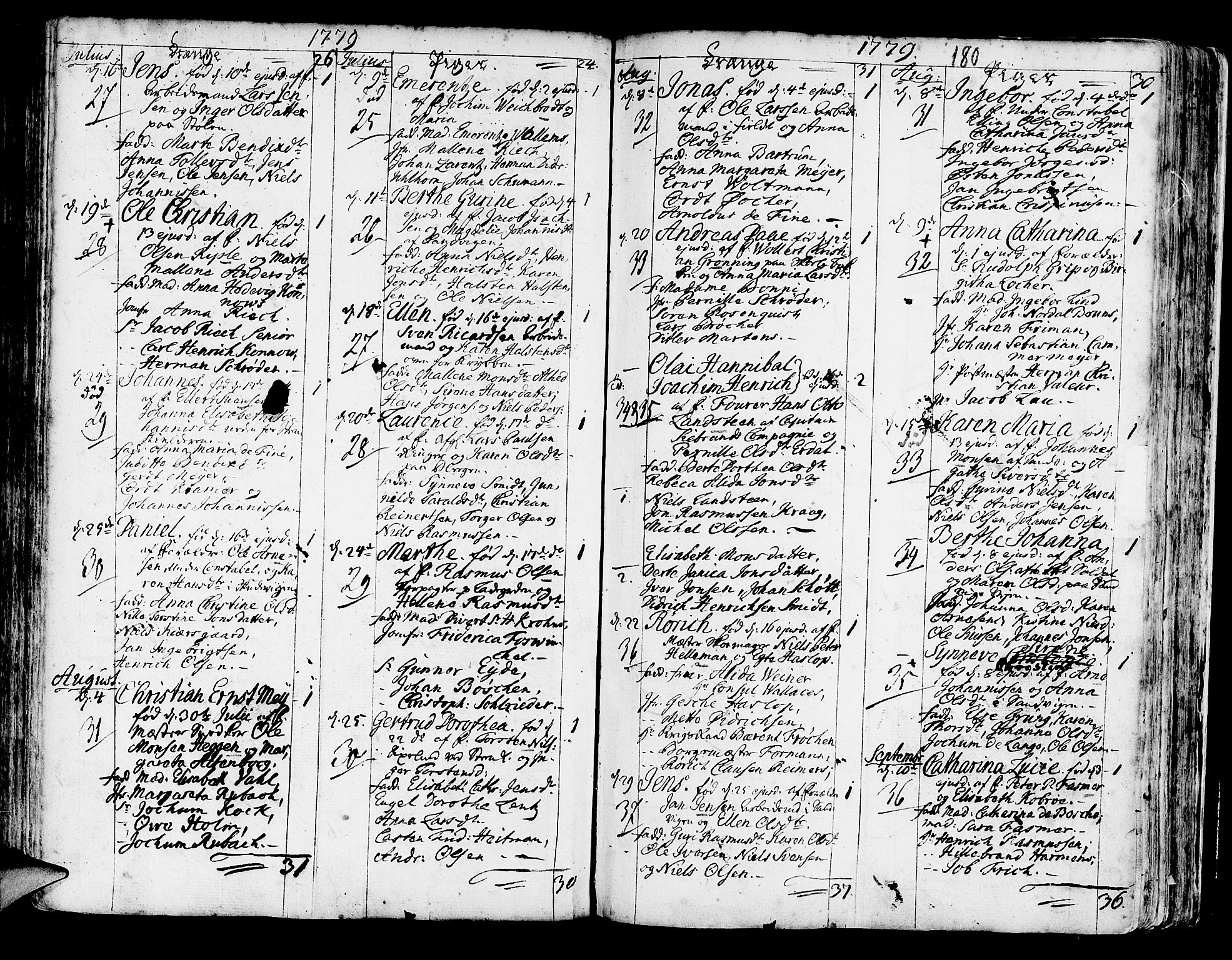 Korskirken sokneprestembete, SAB/A-76101/H/Haa/L0005: Parish register (official) no. A 5, 1751-1789, p. 180