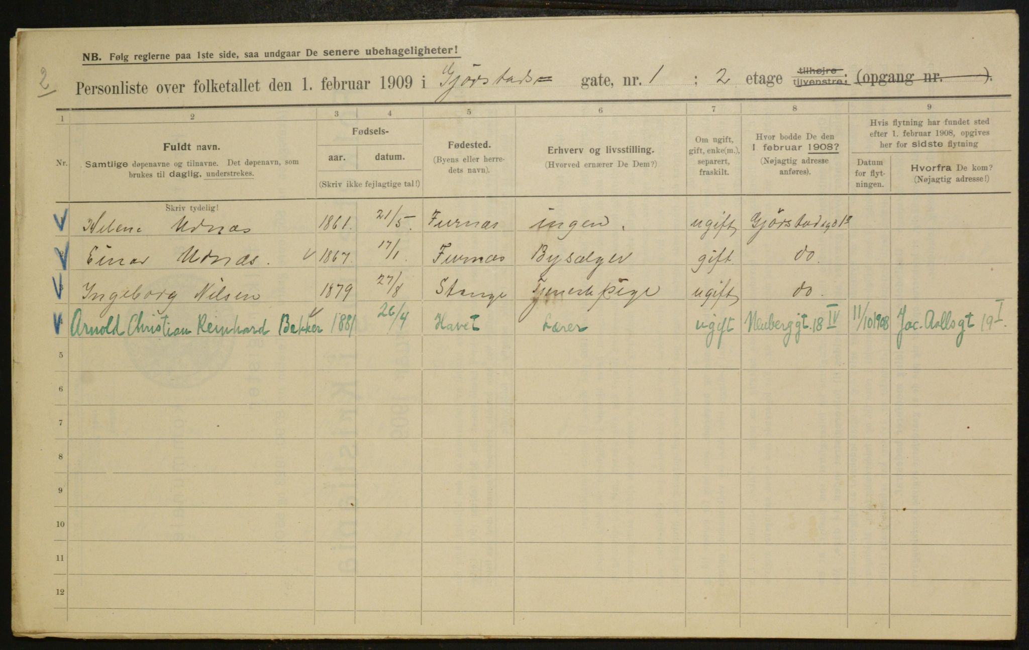 OBA, Municipal Census 1909 for Kristiania, 1909, p. 26573