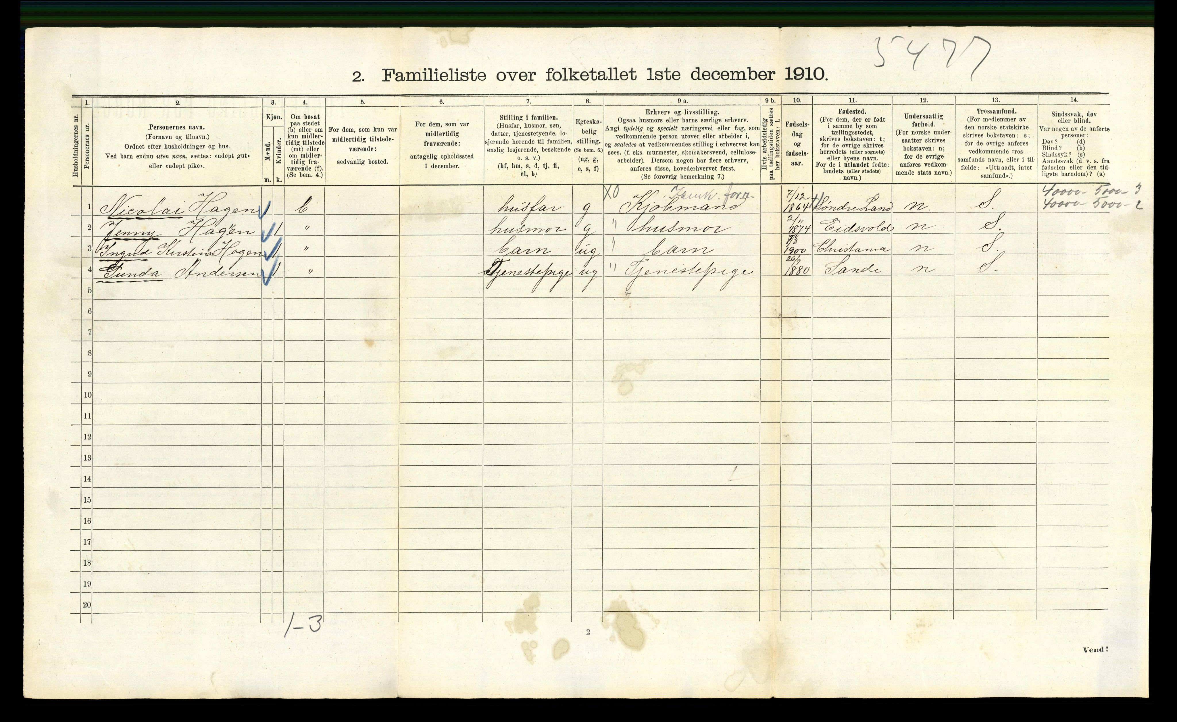 RA, 1910 census for Kristiania, 1910, p. 116660