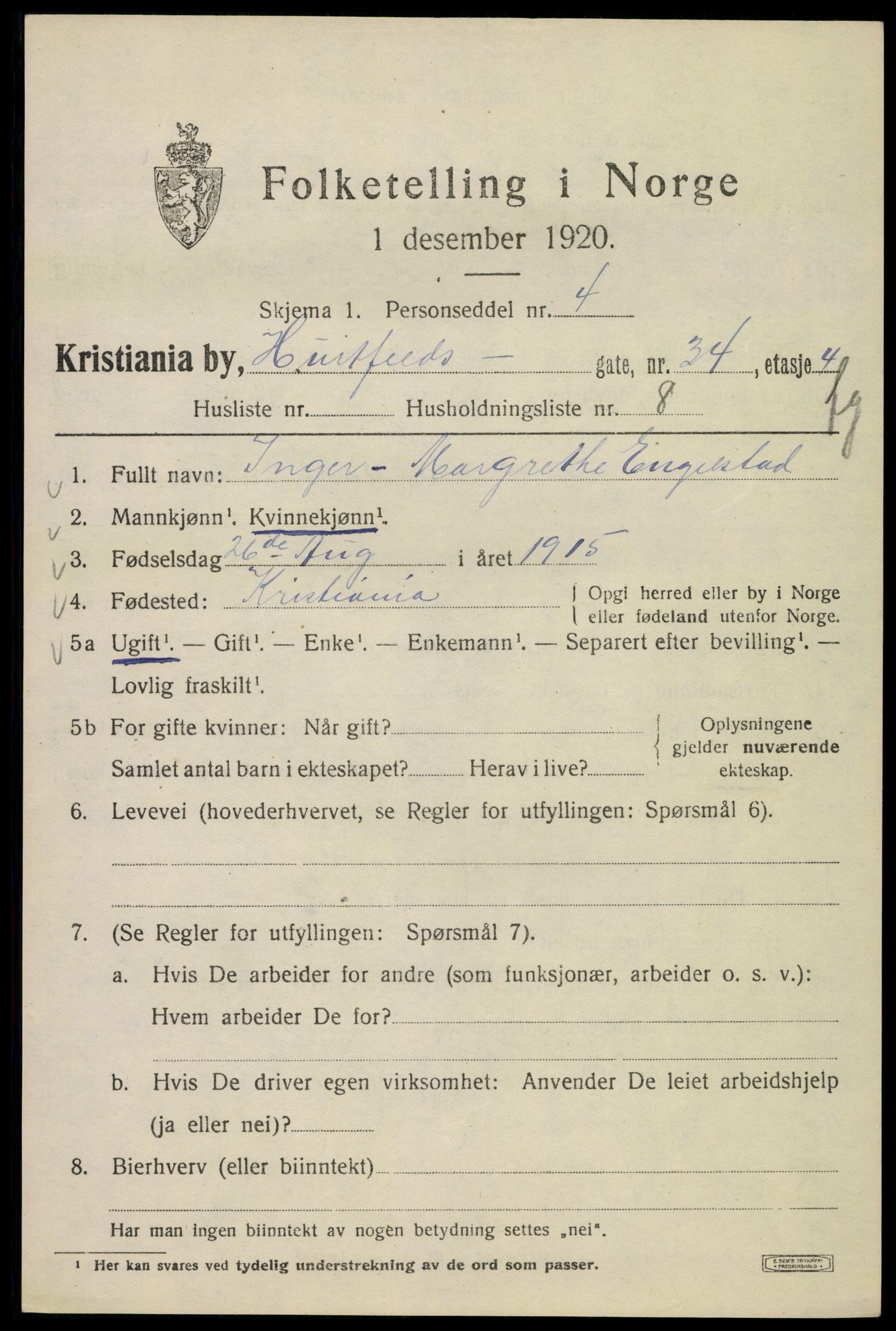 SAO, 1920 census for Kristiania, 1920, p. 301213