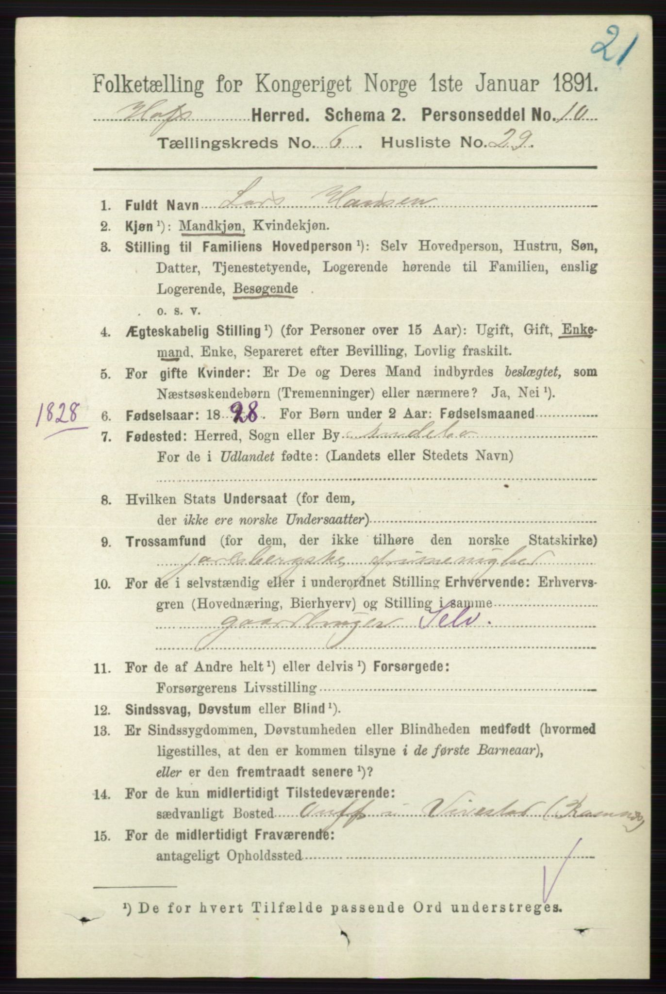 RA, 1891 census for 0714 Hof, 1891, p. 1968