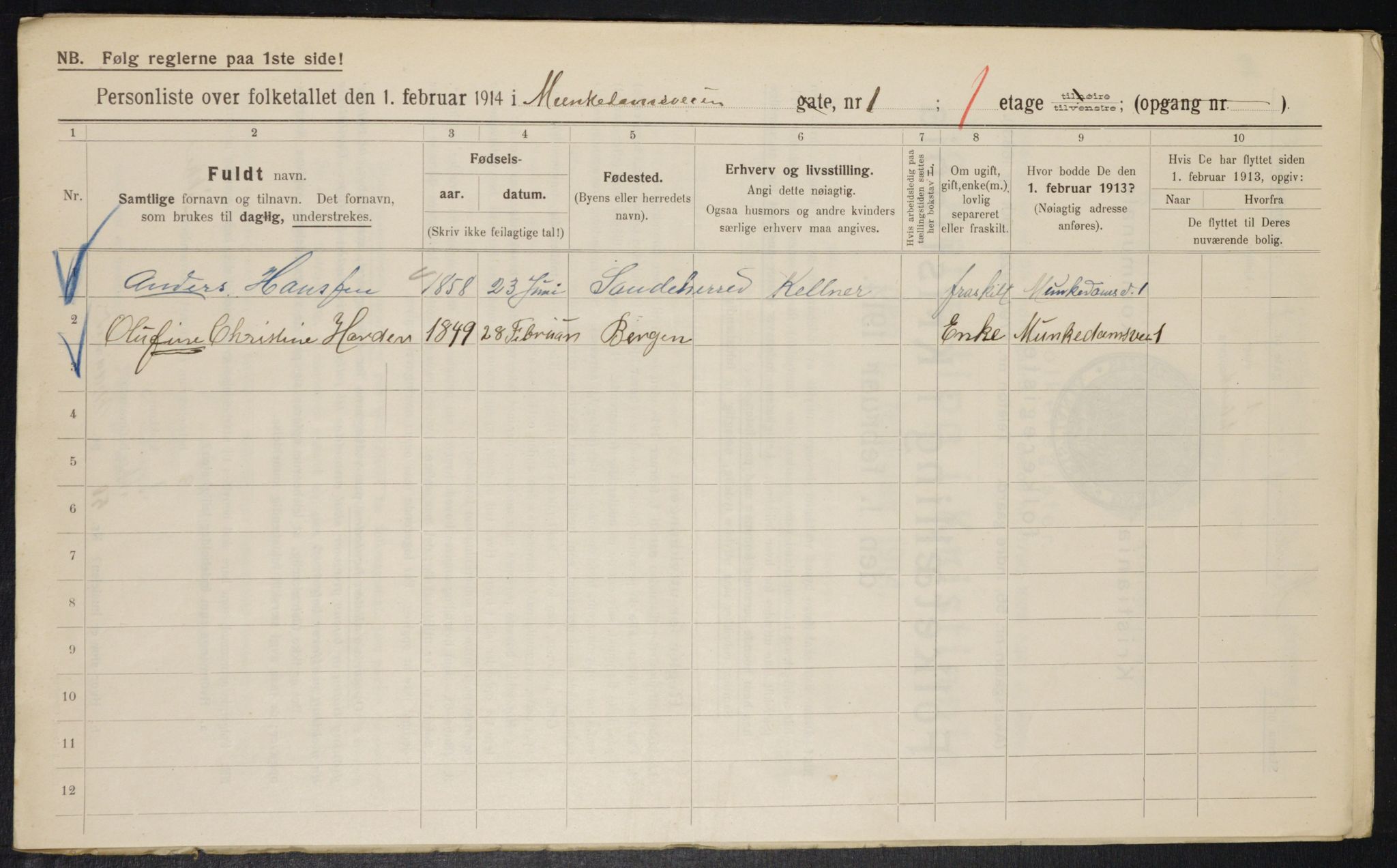 OBA, Municipal Census 1914 for Kristiania, 1914, p. 66691