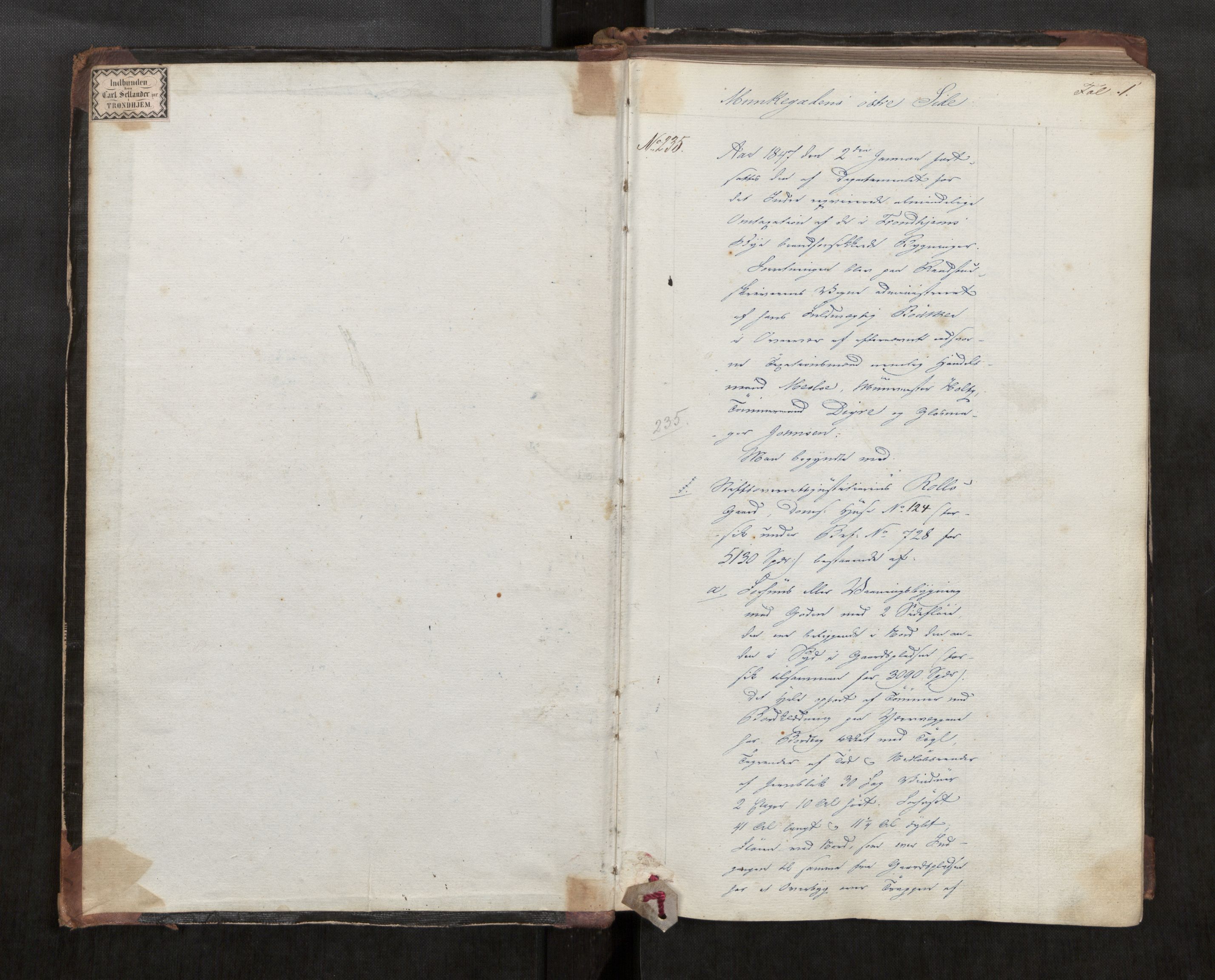 Norges Brannkasse Trondheim magistrat, AV/SAT-A-5590/Fa/L0028: Branntakstprotokoll J, 1847, p. 1a