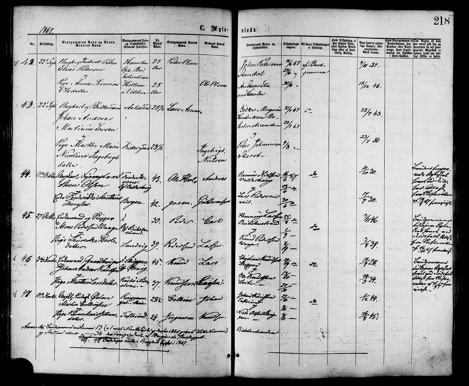Ministerialprotokoller, klokkerbøker og fødselsregistre - Møre og Romsdal, SAT/A-1454/528/L0399: Parish register (official) no. 528A10, 1864-1879, p. 218