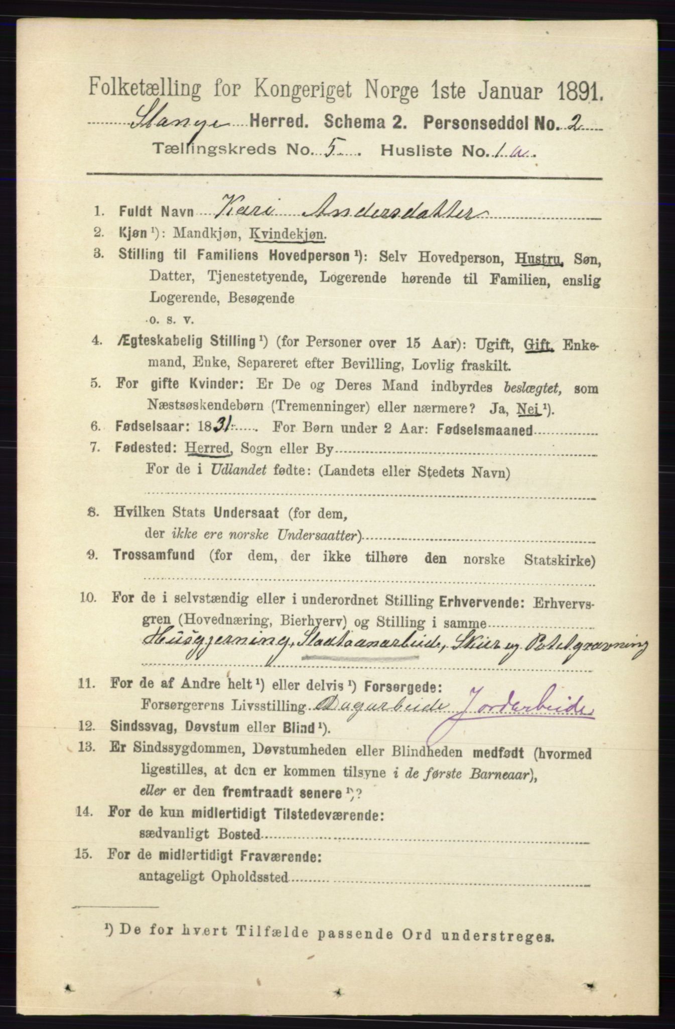 RA, 1891 census for 0417 Stange, 1891, p. 3763