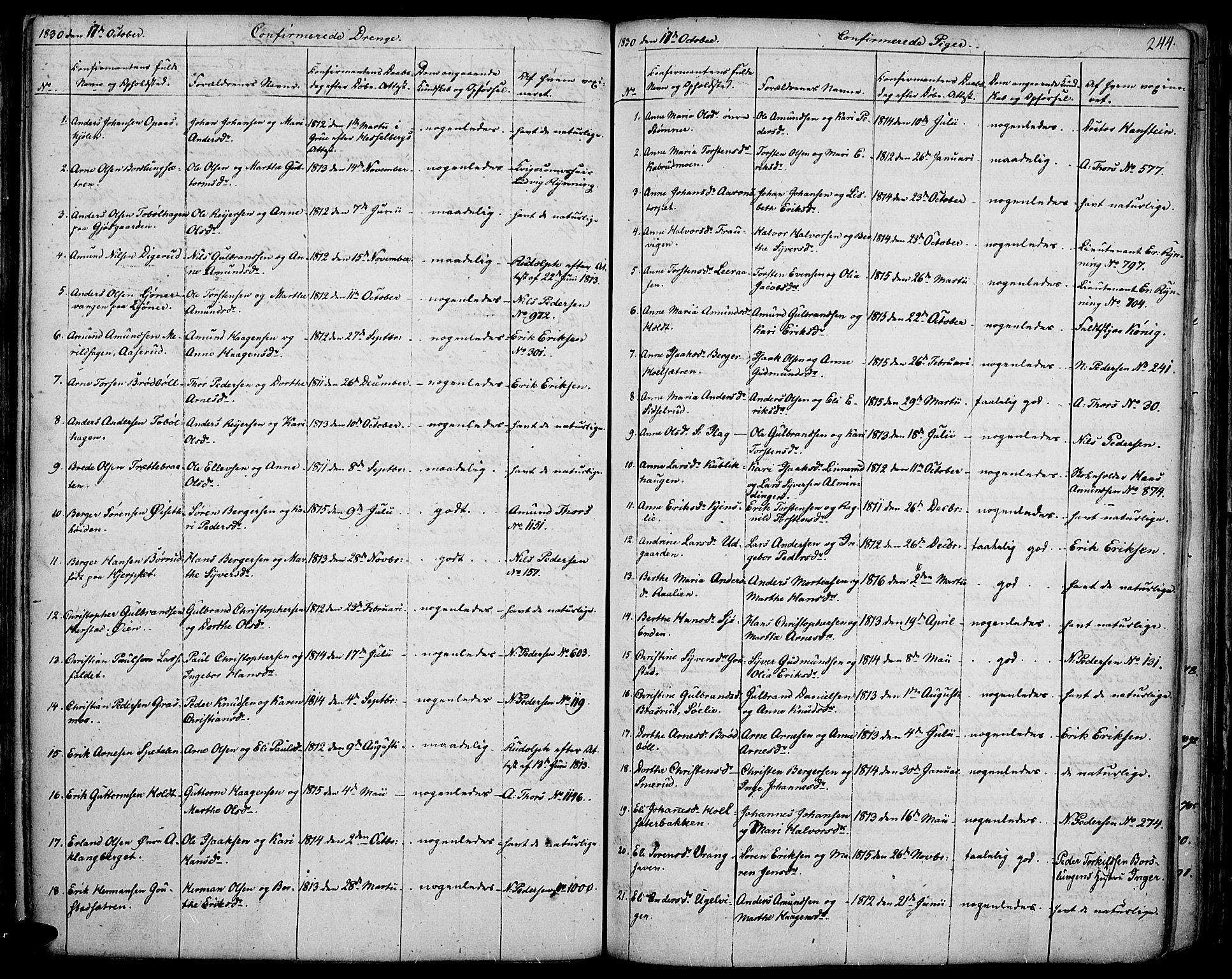 Vinger prestekontor, AV/SAH-PREST-024/H/Ha/Haa/L0007: Parish register (official) no. 7, 1826-1839, p. 244