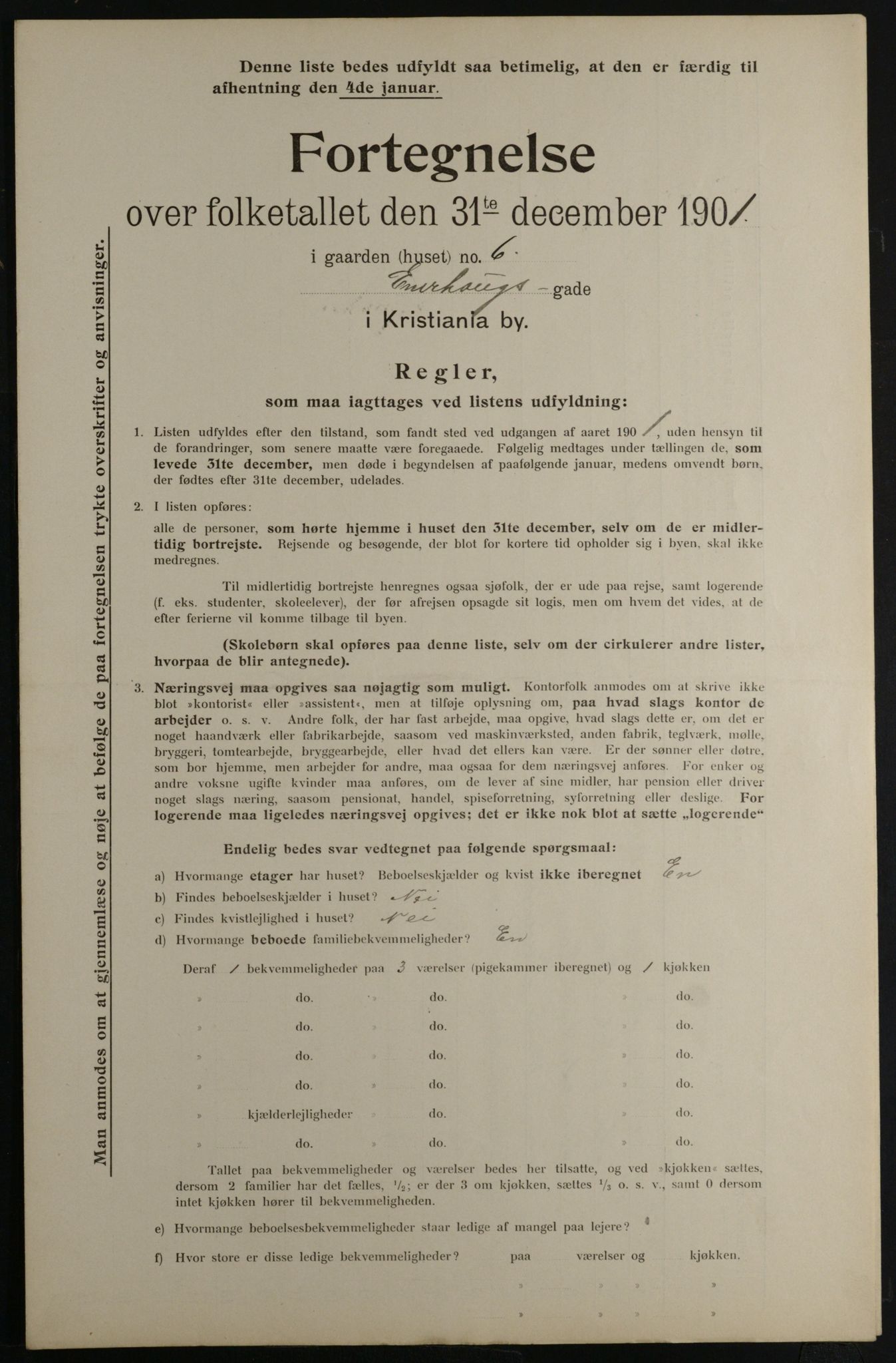 OBA, Municipal Census 1901 for Kristiania, 1901, p. 3457