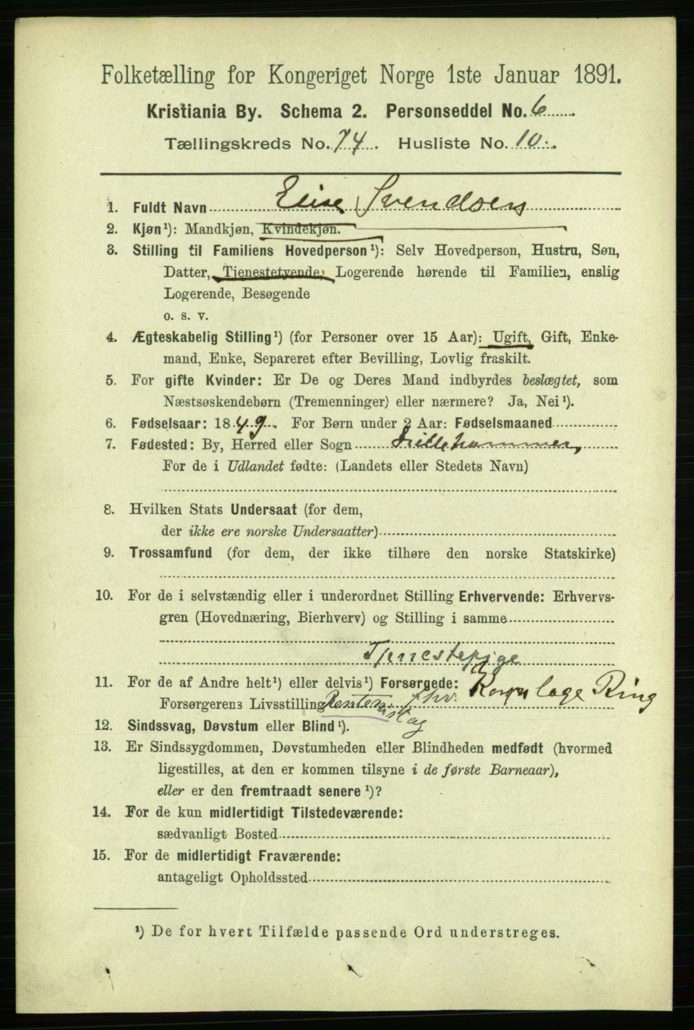 RA, 1891 census for 0301 Kristiania, 1891, p. 39748