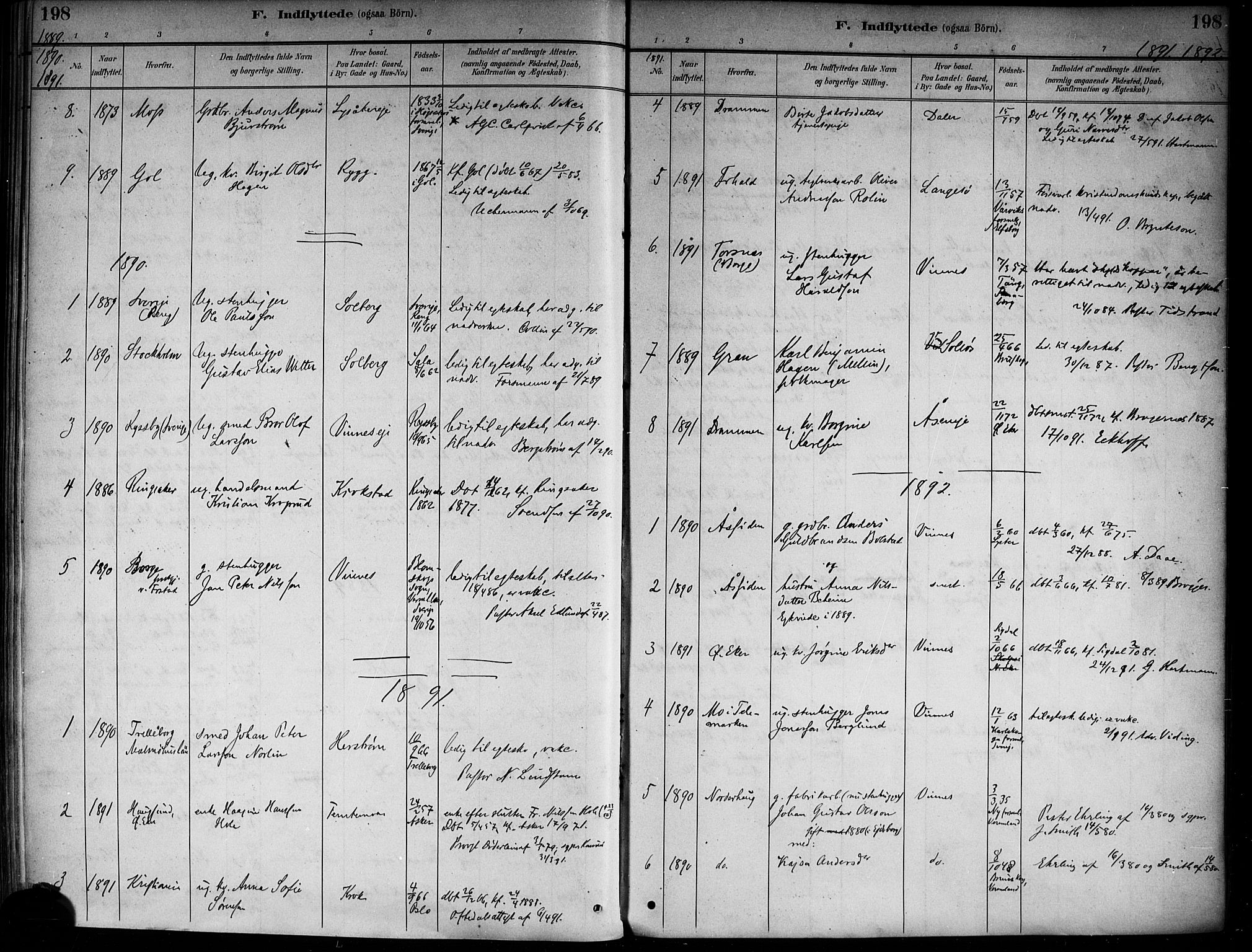 Nedre Eiker kirkebøker, AV/SAKO-A-612/F/Fa/L0003: Parish register (official) no. 3, 1885-1892, p. 198