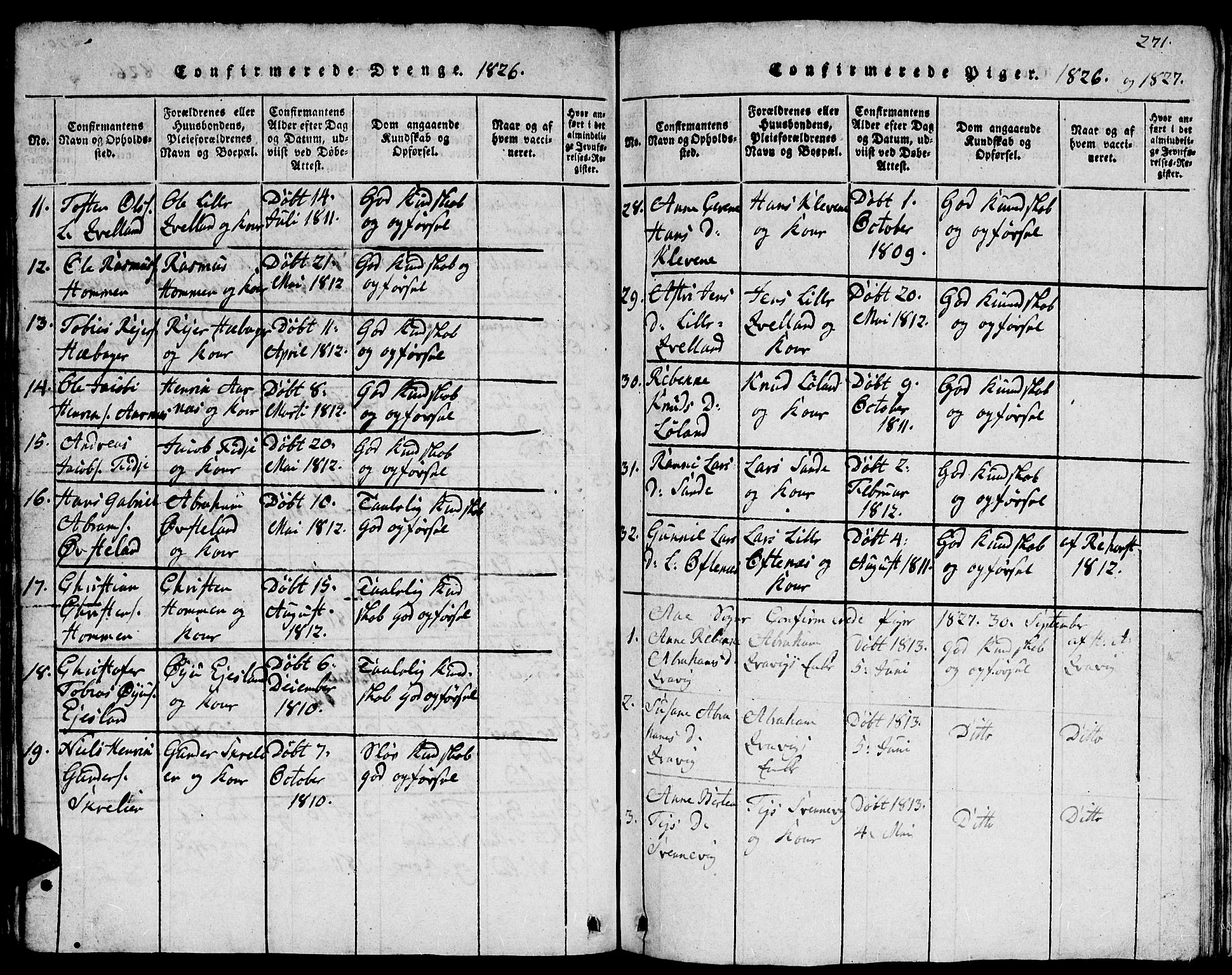 Lyngdal sokneprestkontor, AV/SAK-1111-0029/F/Fb/Fbc/L0001: Parish register (copy) no. B 1, 1815-1844, p. 271