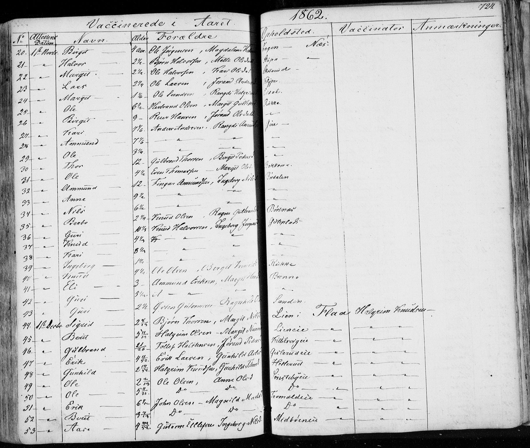 Nes kirkebøker, SAKO/A-236/F/Fa/L0009: Parish register (official) no. 9, 1834-1863, p. 724