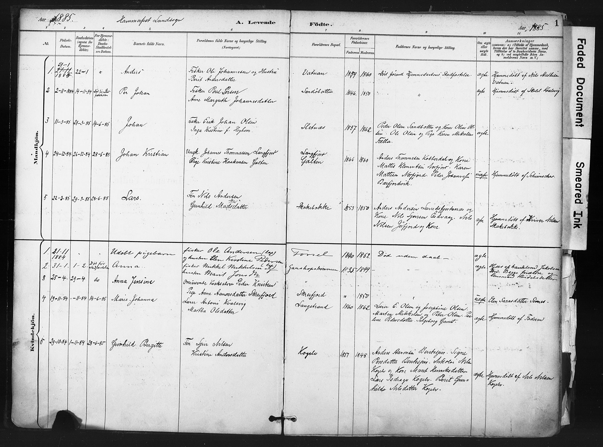 Hammerfest sokneprestkontor, SATØ/S-1347: Parish register (official) no. 11 /1, 1885-1897, p. 1